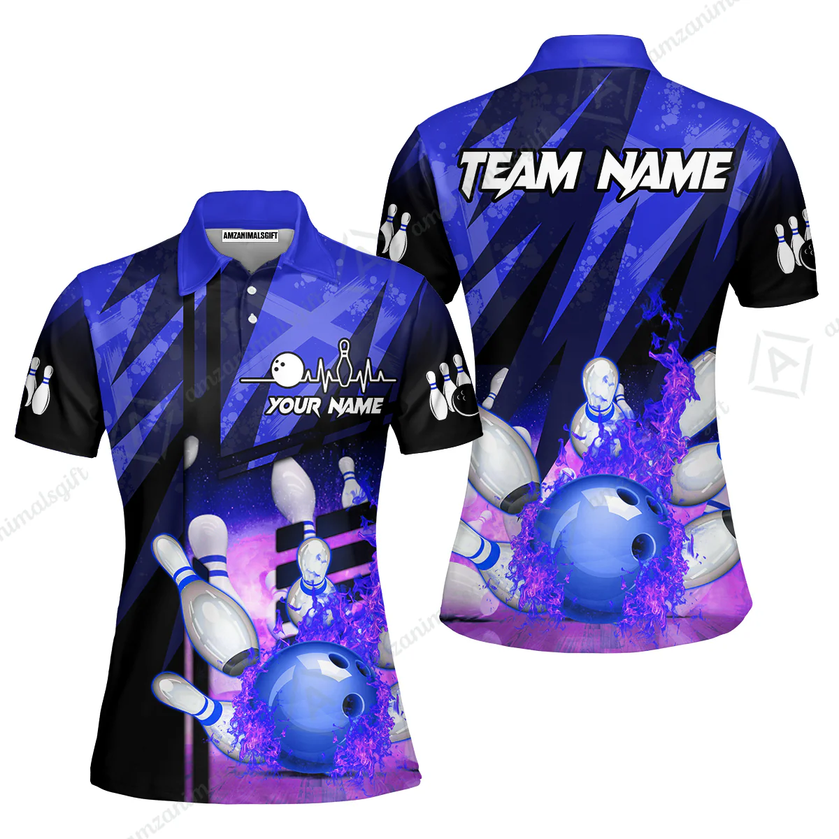 Customized Bowling Jersey Shirt, Bowling And Pins Abstract Grunge Texture XX Multicolor Option Customized Name And Team Zipper Polo Jerseys Shirts - Image 28