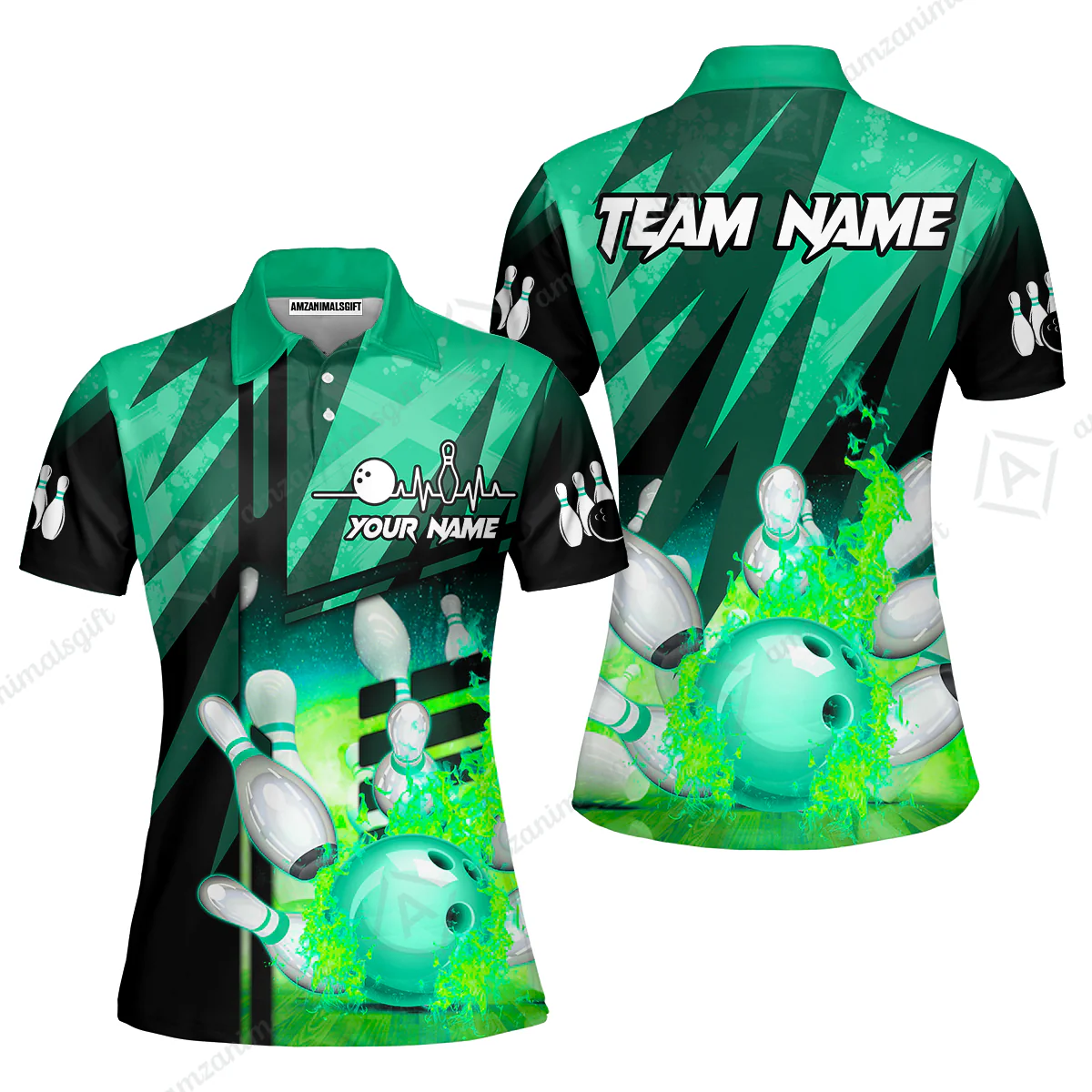Customized Bowling Jersey Shirt, Bowling And Pins Abstract Grunge Texture XX Multicolor Option Customized Name And Team Zipper Polo Jerseys Shirts - Image 30