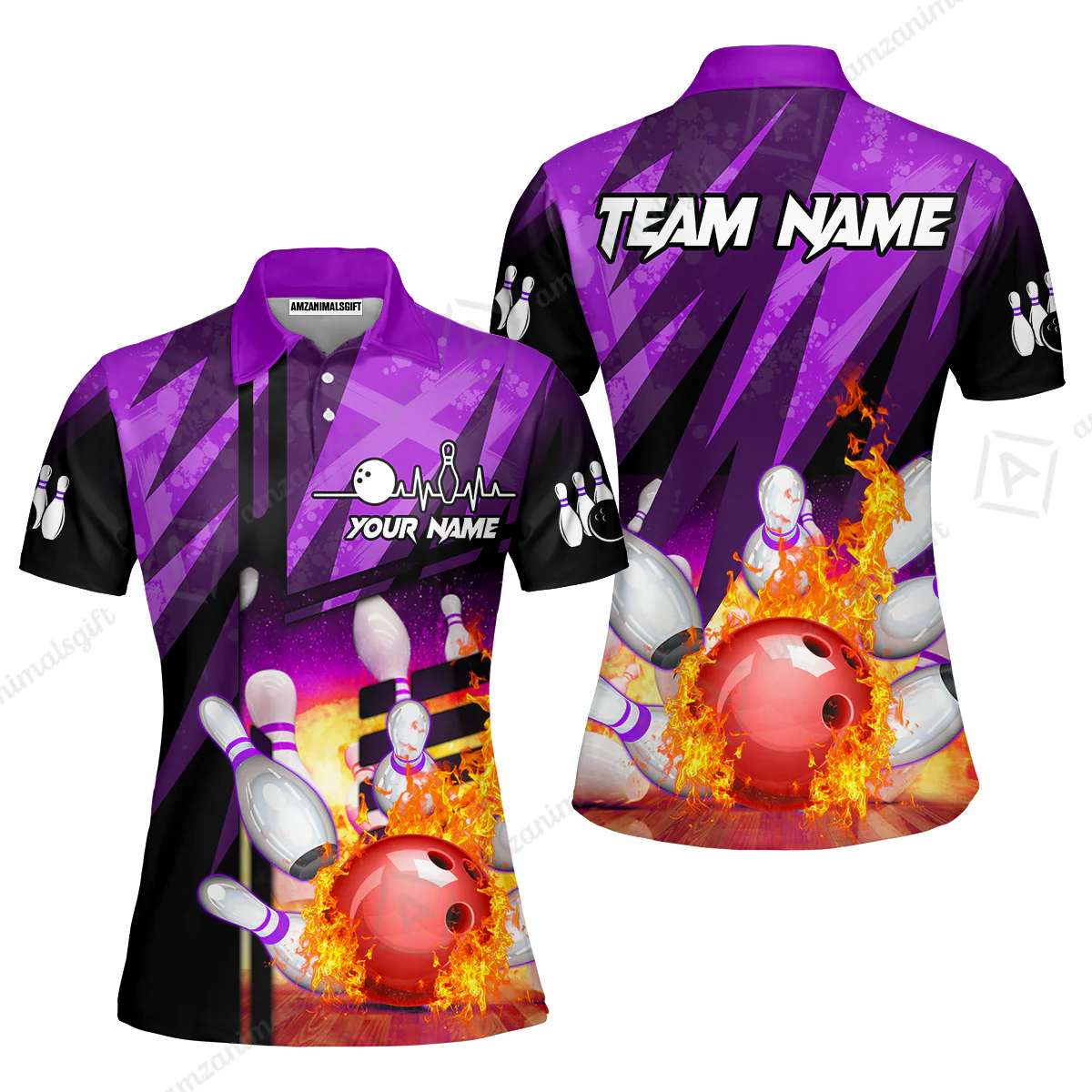 Customized Bowling Jersey Shirt, Bowling And Pins Abstract Grunge Texture XX Multicolor Option Customized Name And Team Zipper Polo Jerseys Shirts - Image 31