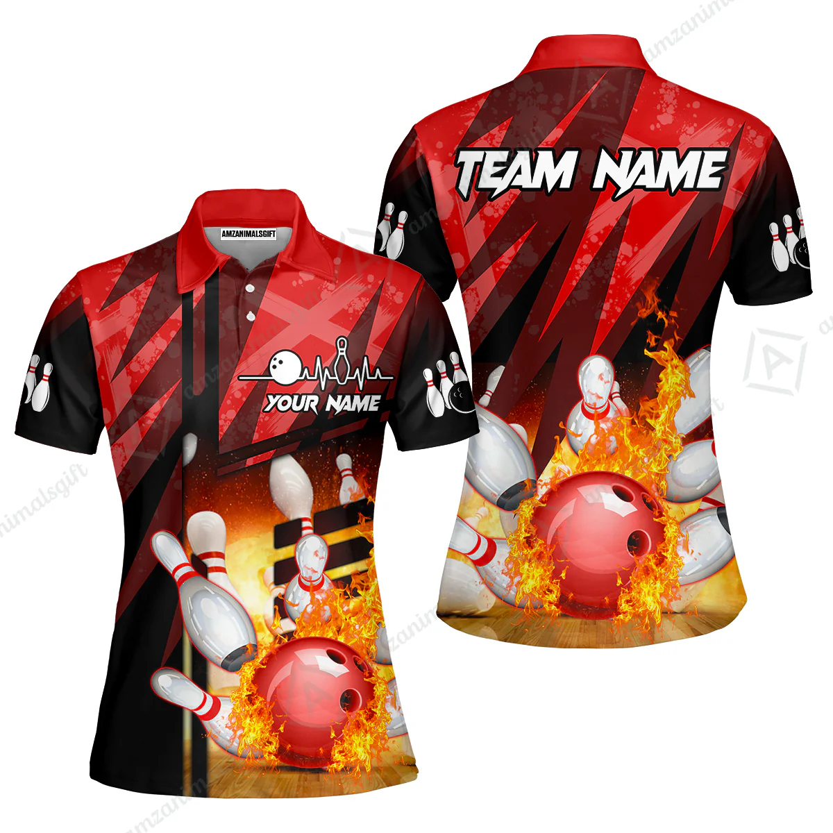 Customized Bowling Jersey Shirt, Bowling And Pins Abstract Grunge Texture XX Multicolor Option Customized Name And Team Zipper Polo Jerseys Shirts - Image 32