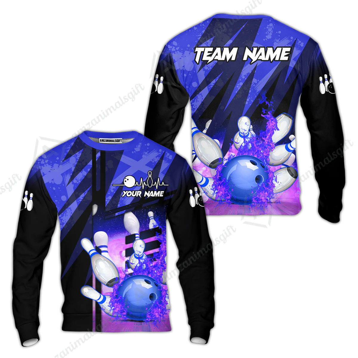 Customized Bowling Jersey Shirt, Bowling And Pins Abstract Grunge Texture XX Multicolor Option Customized Name And Team Zipper Polo Jerseys Shirts - Image 34