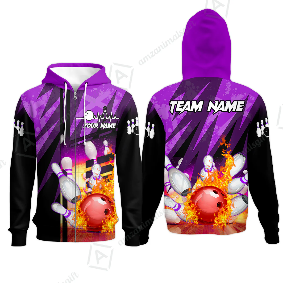 Customized Bowling Jersey Shirt, Bowling And Pins Abstract Grunge Texture XX Multicolor Option Customized Name And Team Zipper Polo Jerseys Shirts - Image 41