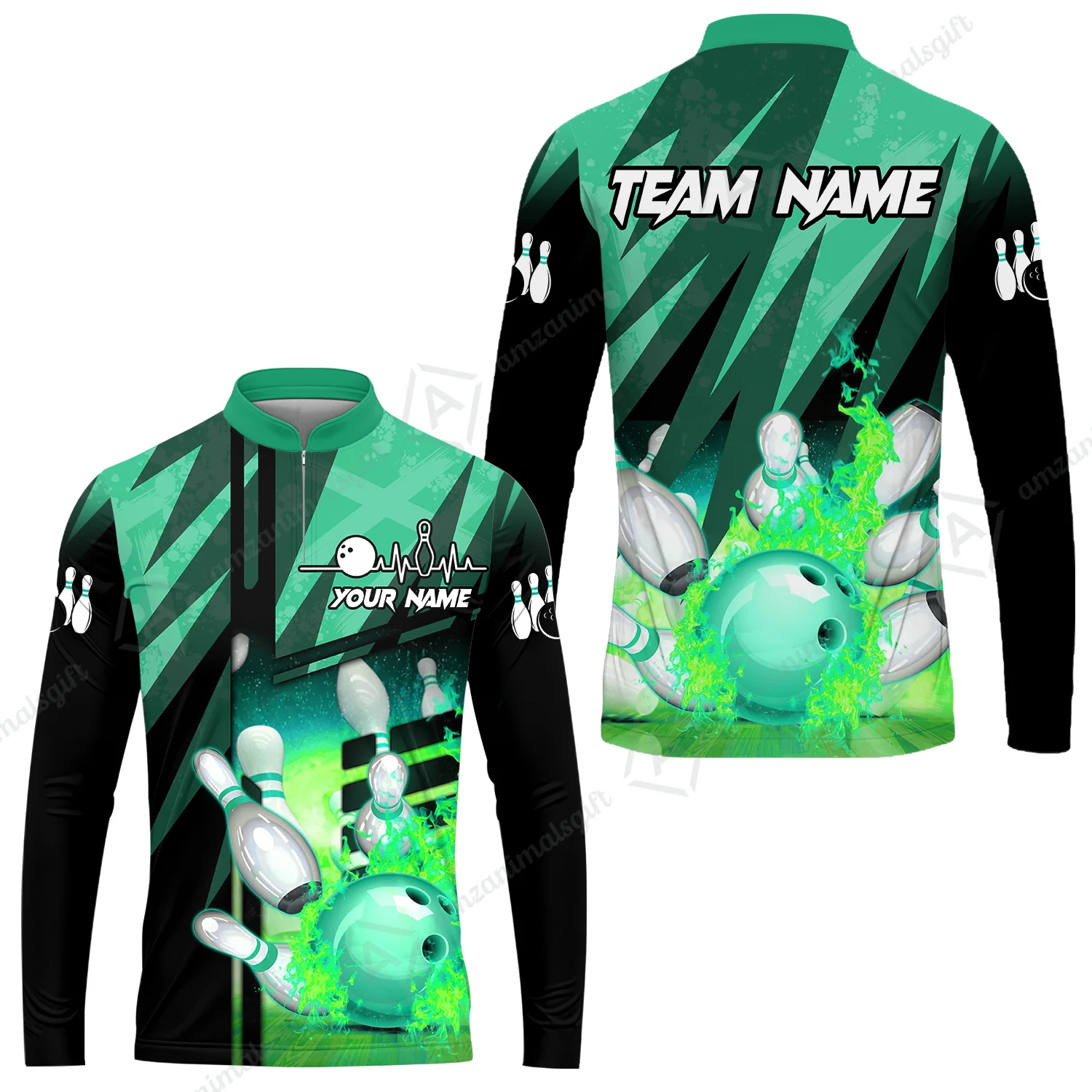 Customized Bowling Jersey Shirt, Bowling And Pins Abstract Grunge Texture XX Multicolor Option Customized Name And Team Zipper Polo Jerseys Shirts - Image 45
