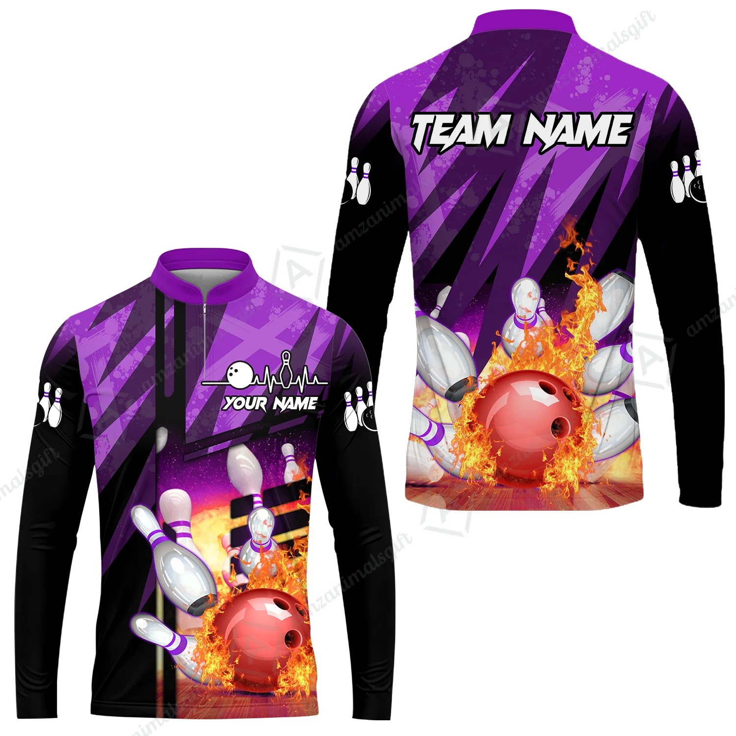 Customized Bowling Jersey Shirt, Bowling And Pins Abstract Grunge Texture XX Multicolor Option Customized Name And Team Zipper Polo Jerseys Shirts - Image 46