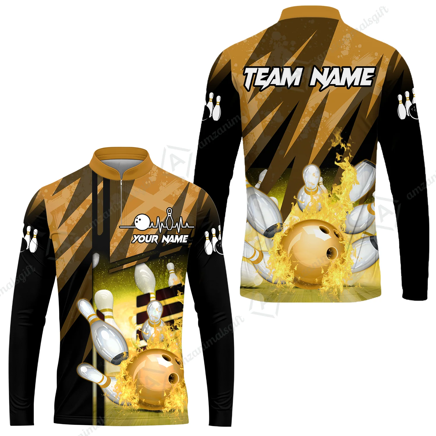 Customized Bowling Jersey Shirt, Bowling And Pins Abstract Grunge Texture XX Multicolor Option Customized Name And Team Zipper Polo Jerseys Shirts - Image 48