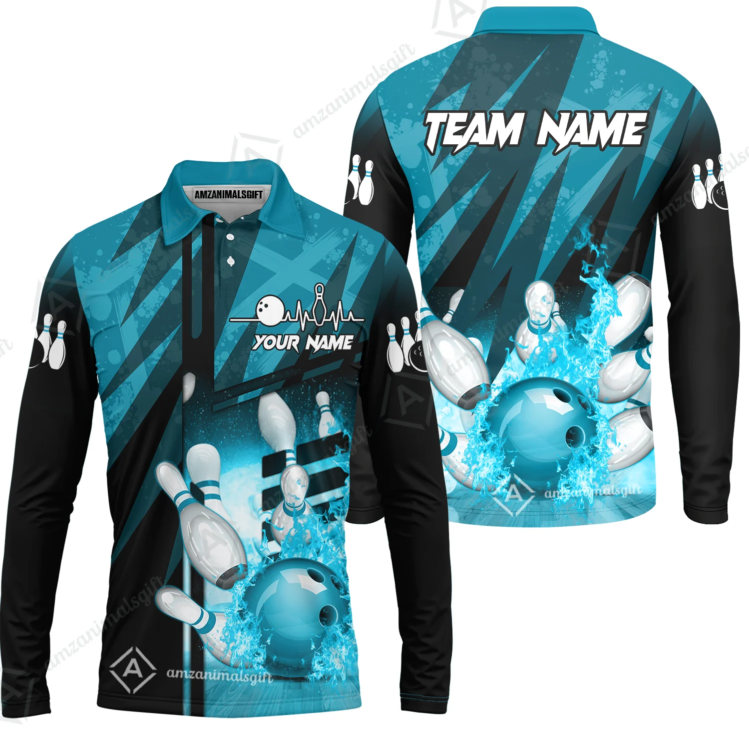 Customized Bowling Jersey Shirt, Bowling And Pins Abstract Grunge Texture XX Multicolor Option Customized Name And Team Zipper Polo Jerseys Shirts - Image 49