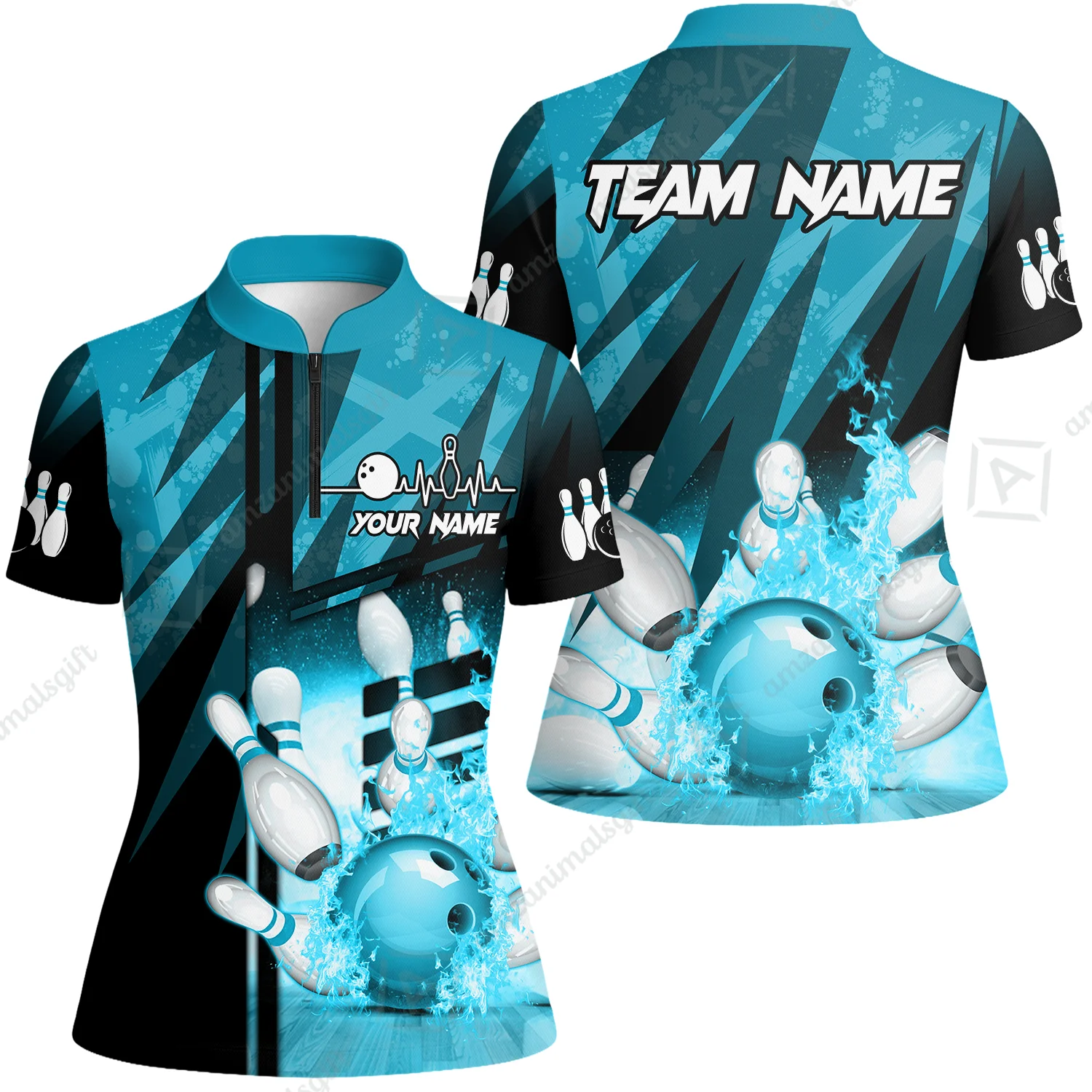 Customized Bowling Jersey Shirt, Bowling And Pins Abstract Grunge Texture XX Multicolor Option Customized Name And Team Zipper Polo Jerseys Shirts - Image 58