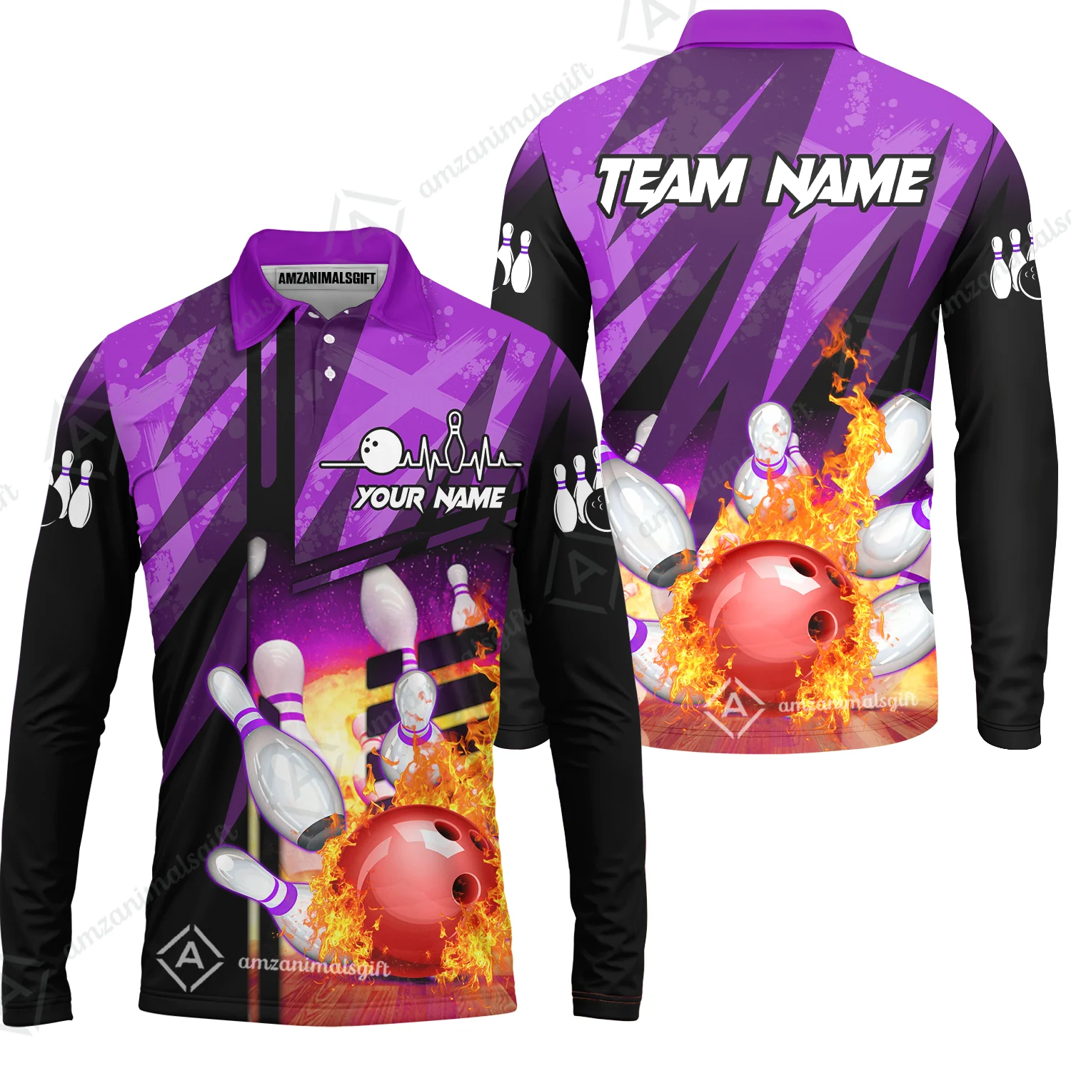 Customized Bowling Jersey Shirt, Bowling And Pins Abstract Grunge Texture XX Multicolor Option Customized Name And Team Zipper Polo Jerseys Shirts - Image 59