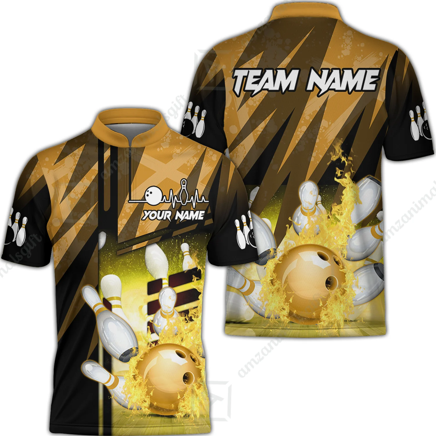 Customized Bowling Jersey Shirt, Bowling And Pins Abstract Grunge Texture XX Multicolor Option Customized Name And Team Zipper Polo Jerseys Shirts - Image 6