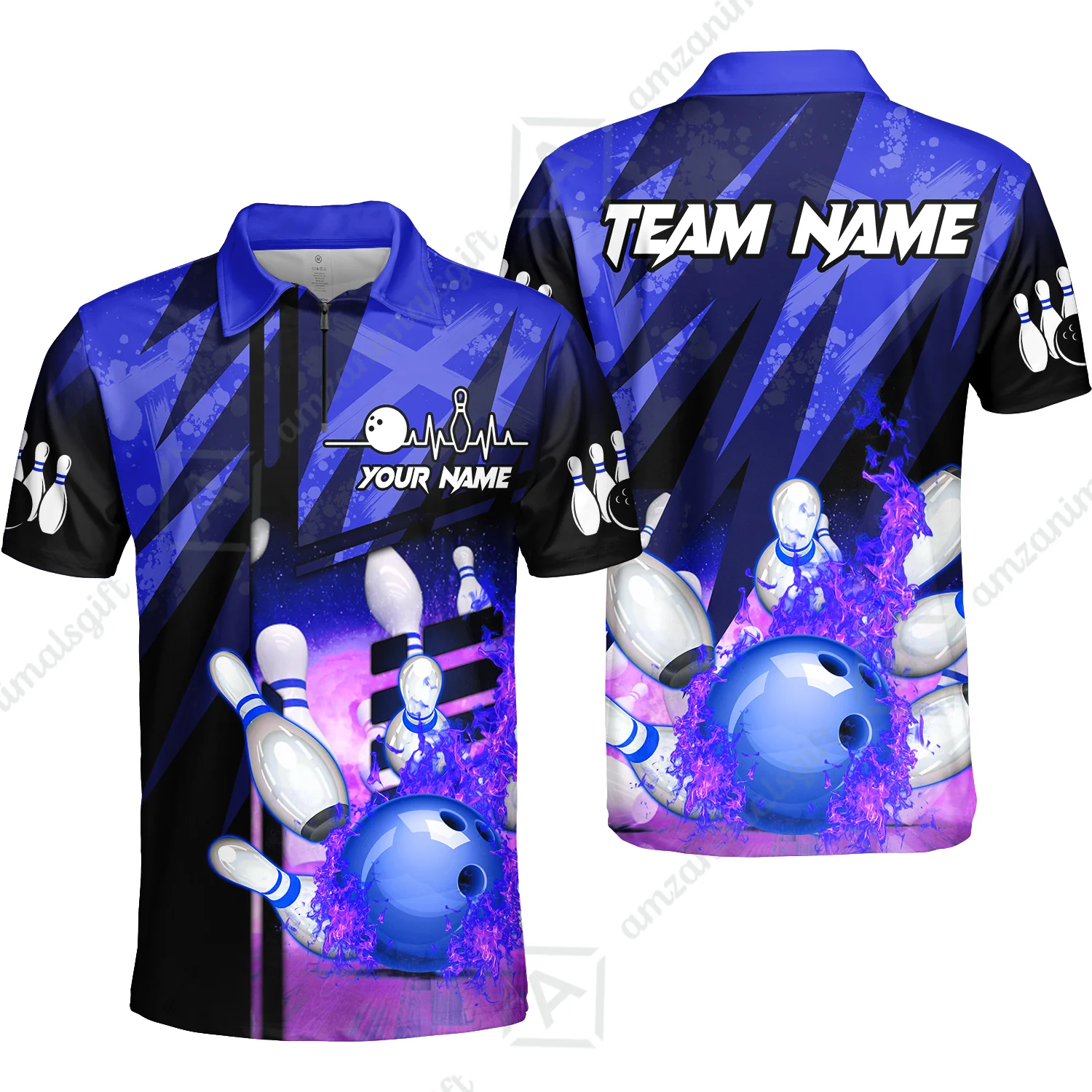 Customized Bowling Jersey Shirt, Bowling And Pins Abstract Grunge Texture XX Multicolor Option Customized Name And Team Zipper Polo Jerseys Shirts - Image 60