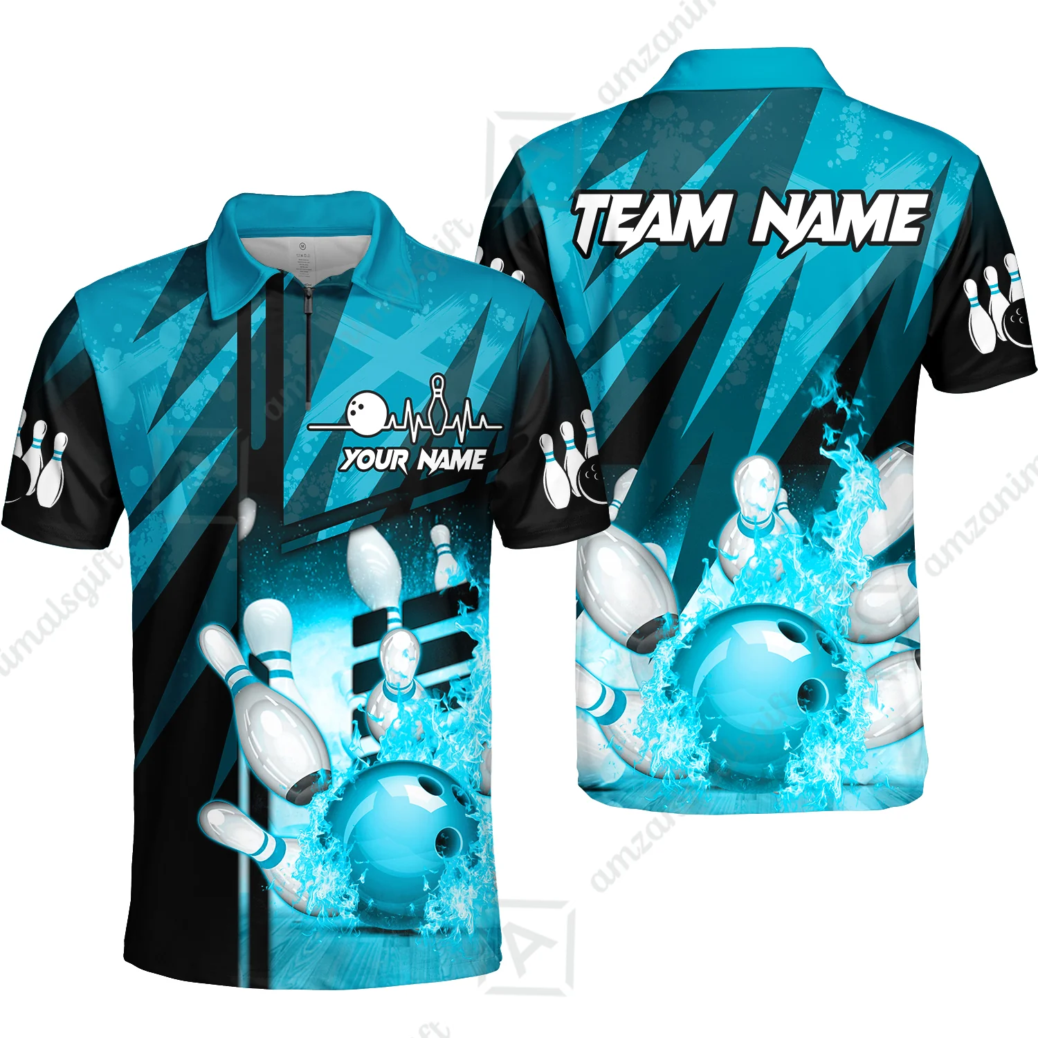 Customized Bowling Jersey Shirt, Bowling And Pins Abstract Grunge Texture XX Multicolor Option Customized Name And Team Zipper Polo Jerseys Shirts - Image 61