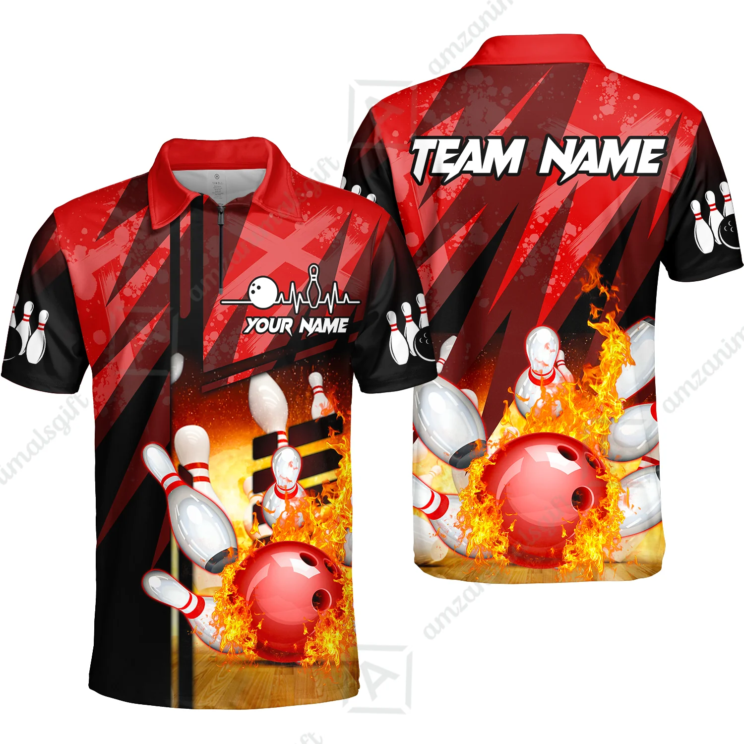 Customized Bowling Jersey Shirt, Bowling And Pins Abstract Grunge Texture XX Multicolor Option Customized Name And Team Zipper Polo Jerseys Shirts - Image 64