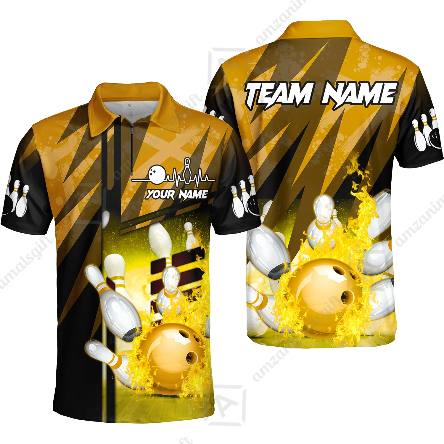 Customized Bowling Jersey Shirt, Bowling And Pins Abstract Grunge Texture XX Multicolor Option Customized Name And Team Zipper Polo Jerseys Shirts - Image 65