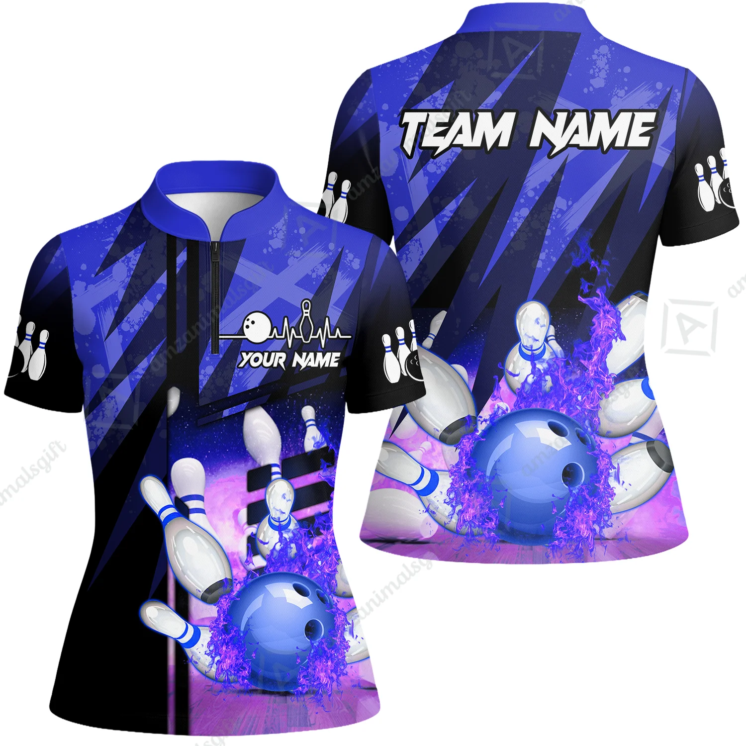Customized Bowling Jersey Shirt, Bowling And Pins Abstract Grunge Texture XX Multicolor Option Customized Name And Team Zipper Polo Jerseys Shirts - Image 72