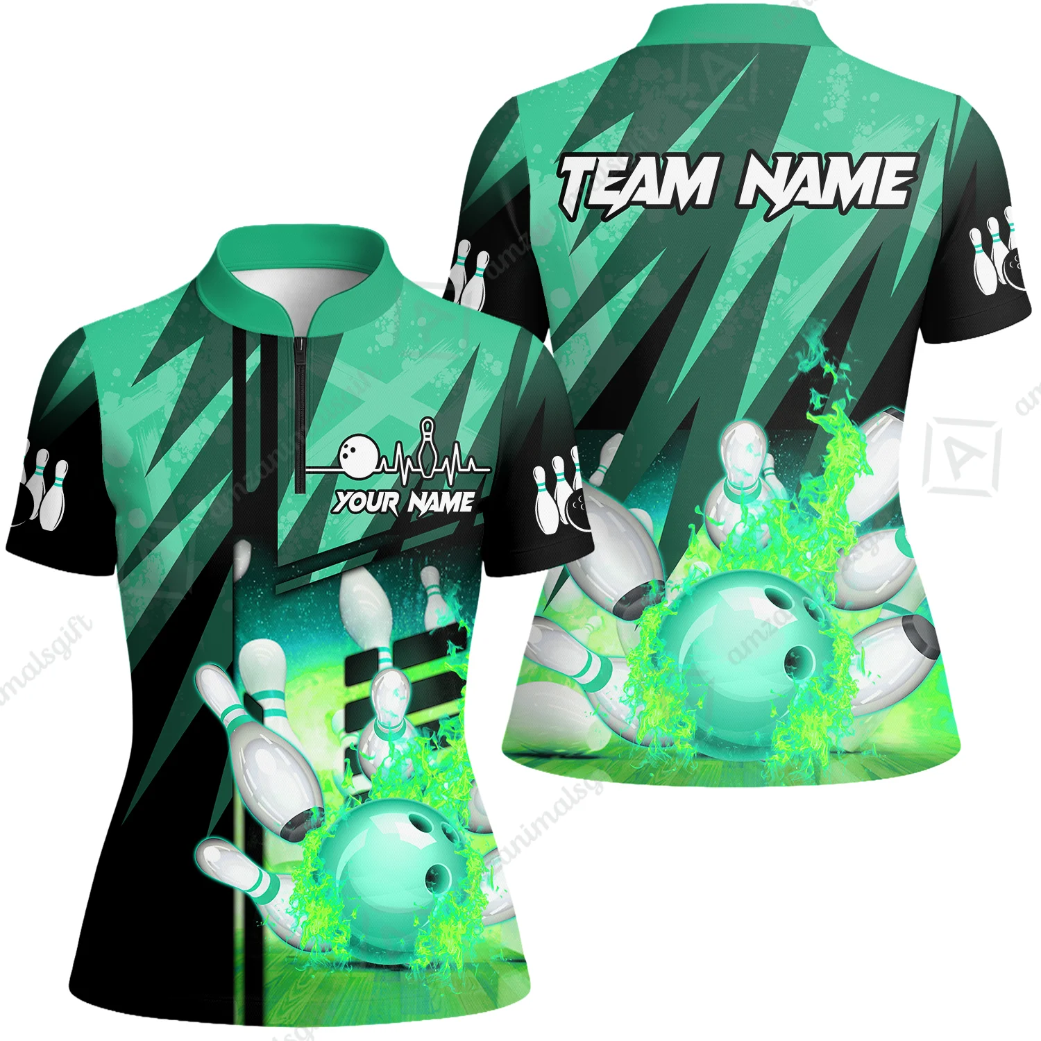 Customized Bowling Jersey Shirt, Bowling And Pins Abstract Grunge Texture XX Multicolor Option Customized Name And Team Zipper Polo Jerseys Shirts - Image 73