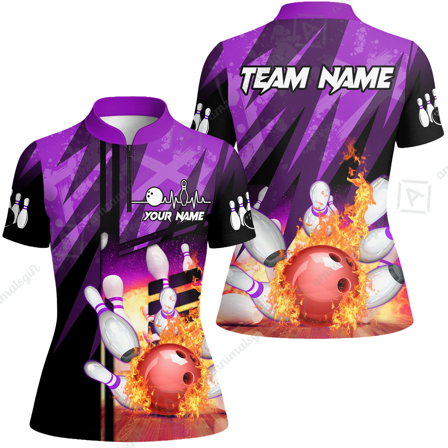 Customized Bowling Jersey Shirt, Bowling And Pins Abstract Grunge Texture XX Multicolor Option Customized Name And Team Zipper Polo Jerseys Shirts - Image 74