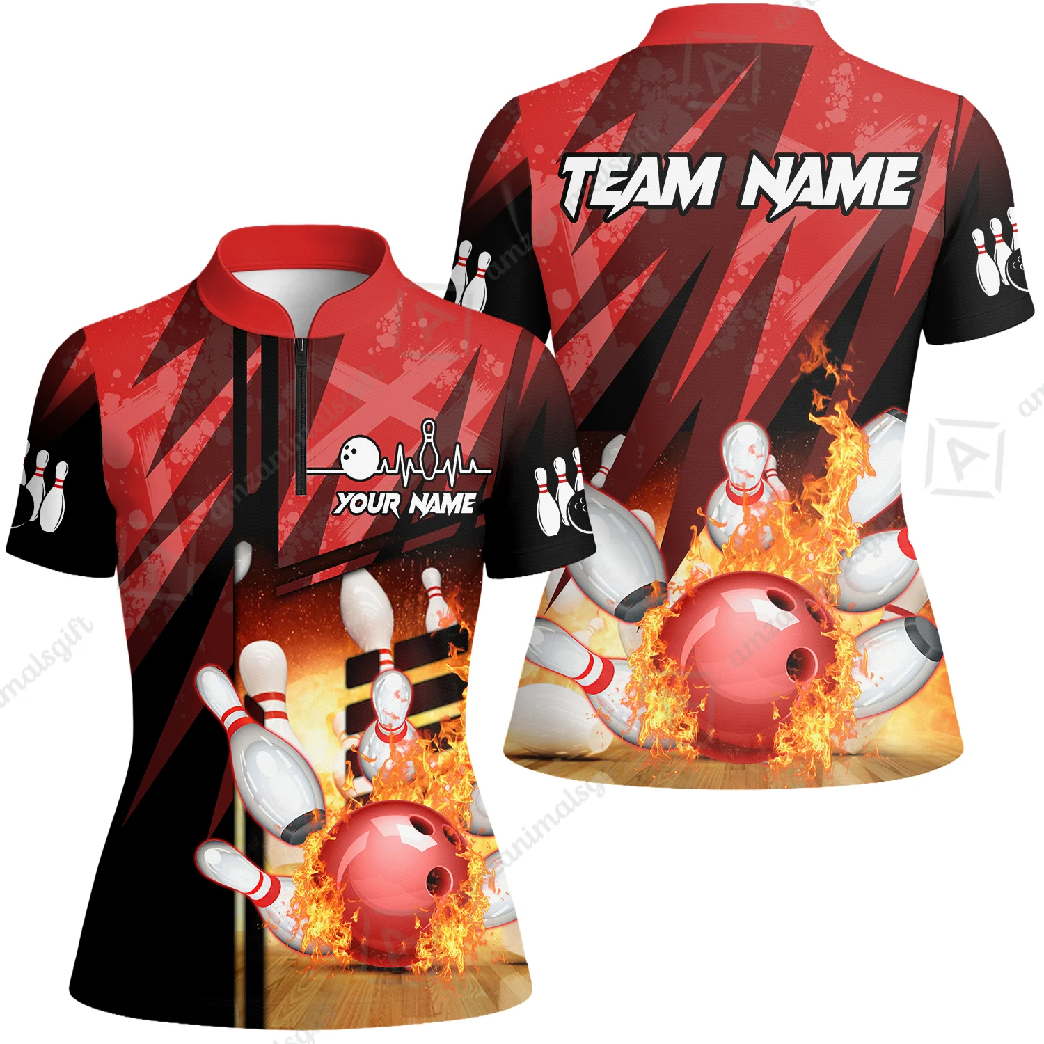 Customized Bowling Jersey Shirt, Bowling And Pins Abstract Grunge Texture XX Multicolor Option Customized Name And Team Zipper Polo Jerseys Shirts - Image 75