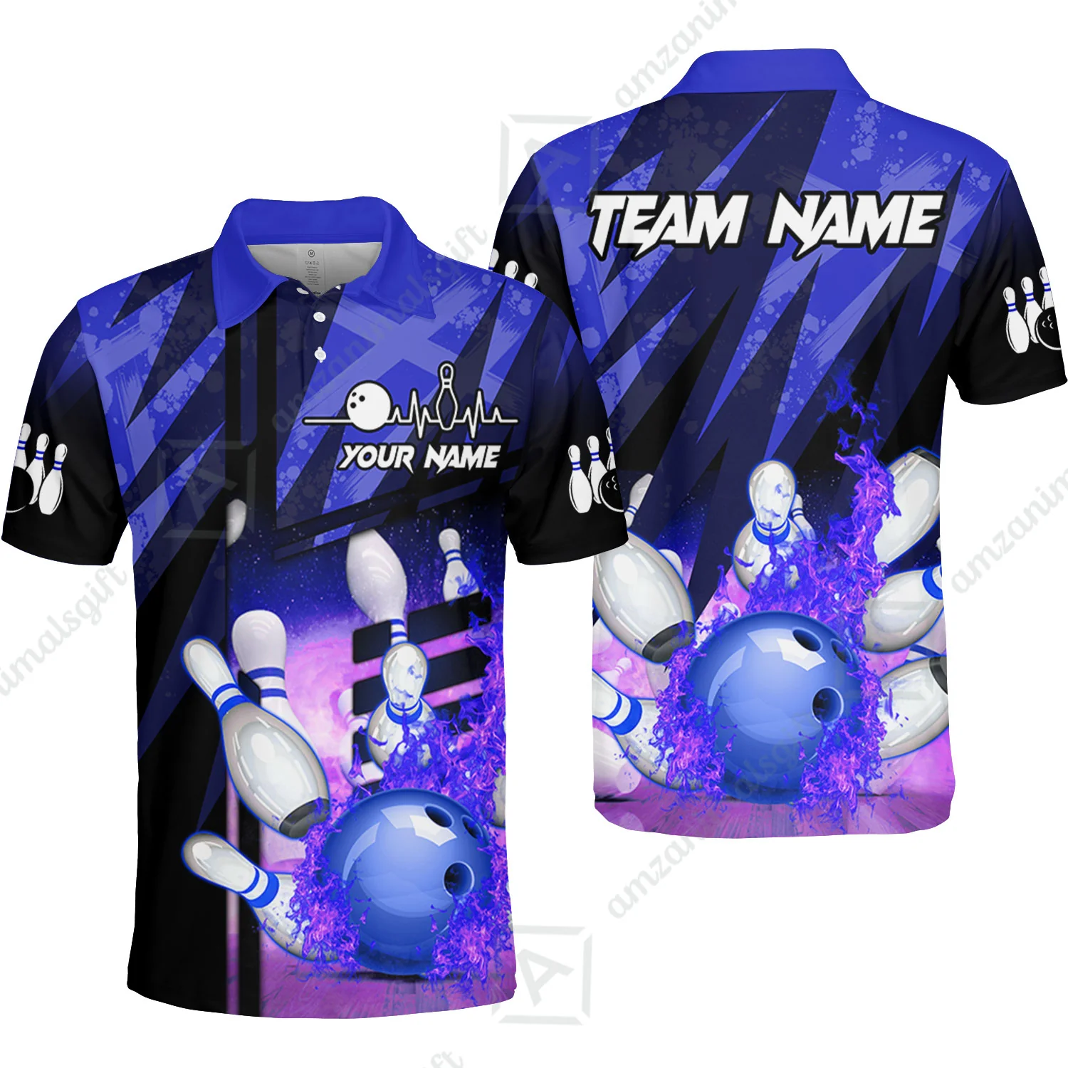 Customized Bowling Jersey Shirt, Bowling And Pins Abstract Grunge Texture XX Multicolor Option Customized Name And Team Zipper Polo Jerseys Shirts - Image 8