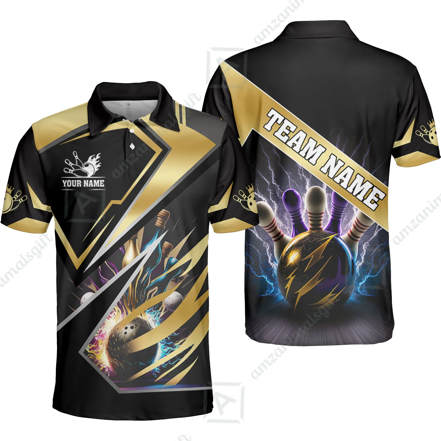 Customized Bowling Jersey Shirt, Bowling And Pins Premium Multicolor Option Customized Name And Team Zipper Polo Jerseys Shirts - Image 11