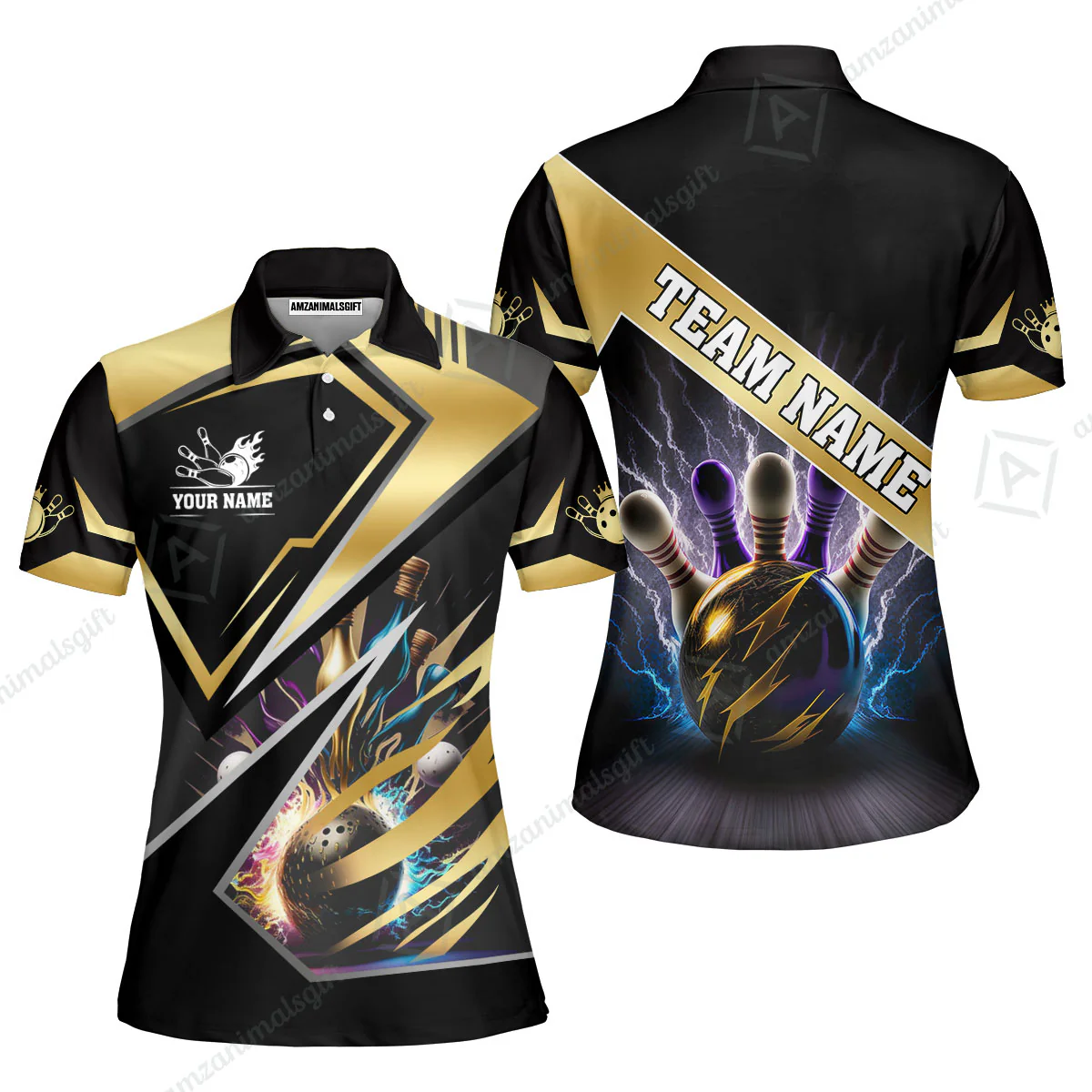 Customized Bowling Jersey Shirt, Bowling And Pins Premium Multicolor Option Customized Name And Team Zipper Polo Jerseys Shirts - Image 13