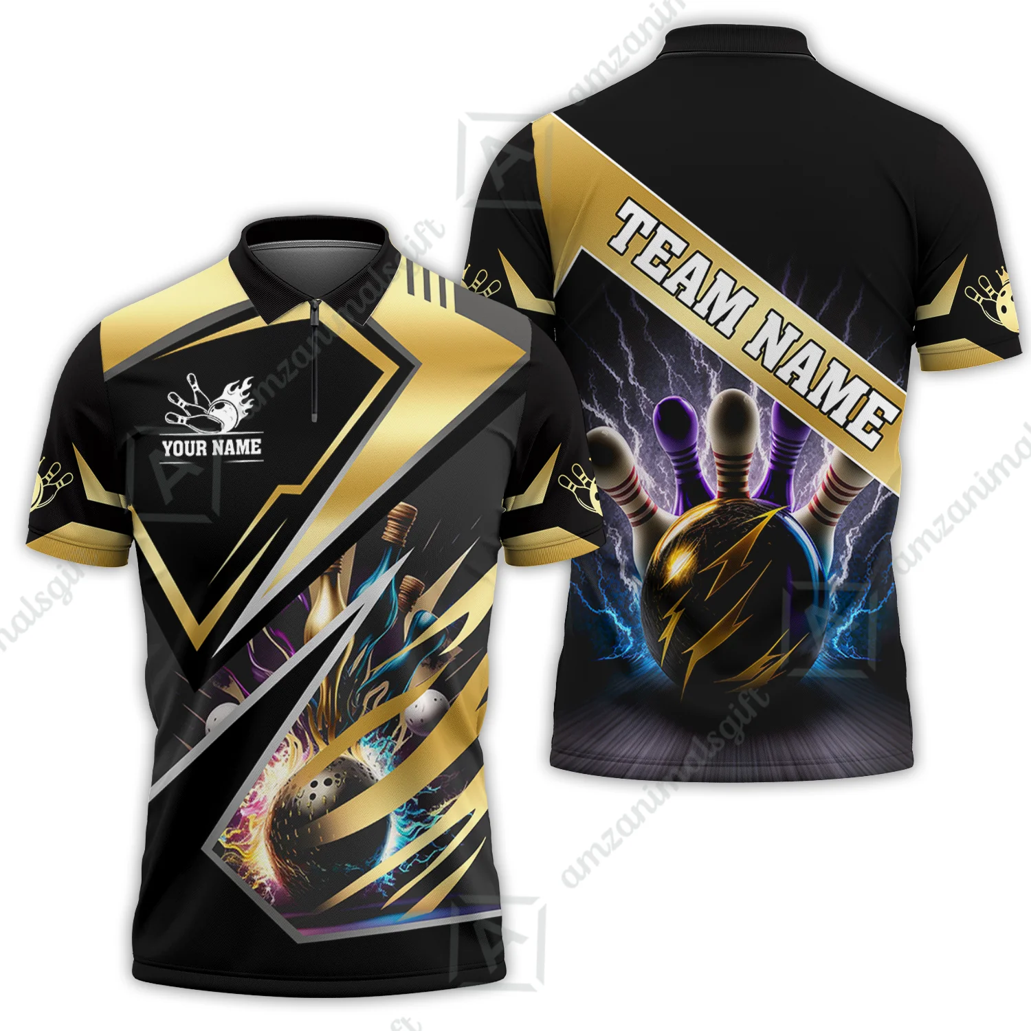Customized Bowling Jersey Shirt, Bowling And Pins Premium Multicolor Option Customized Name And Team Zipper Polo Jerseys Shirts - Image 14
