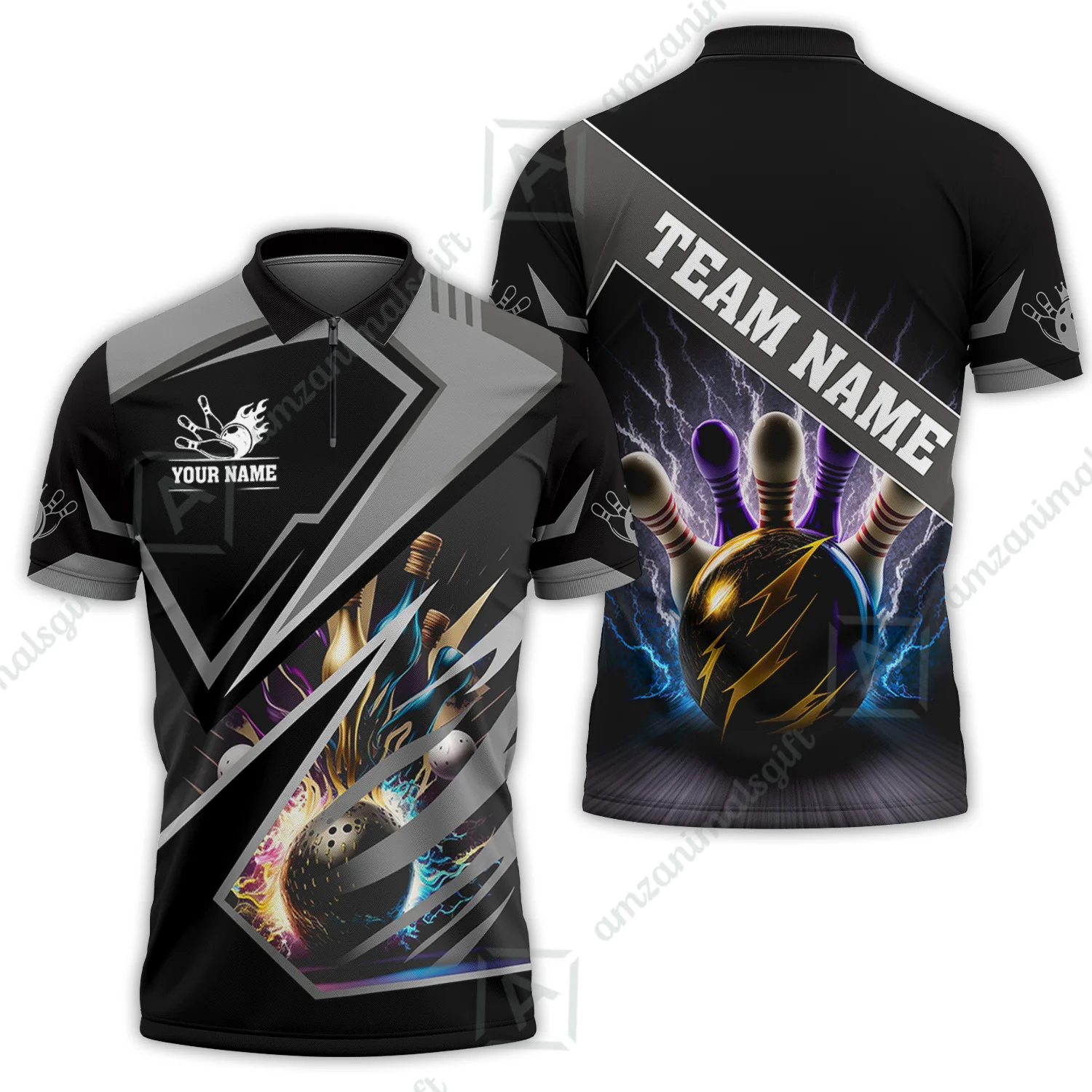 Customized Bowling Jersey Shirt, Bowling And Pins Premium Multicolor Option Customized Name And Team Zipper Polo Jerseys Shirts - Image 18