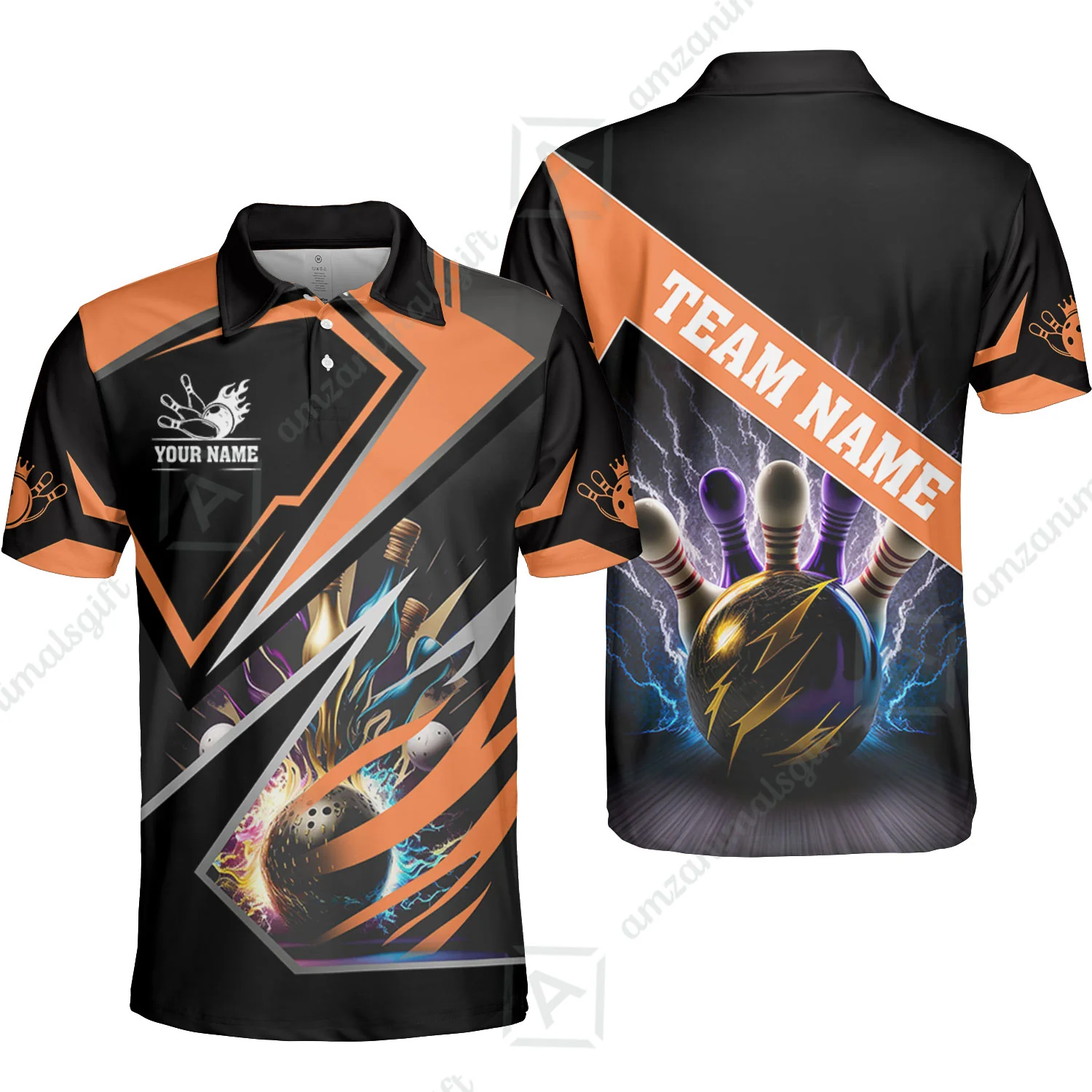 Customized Bowling Jersey Shirt, Bowling And Pins Premium Multicolor Option Customized Name And Team Zipper Polo Jerseys Shirts - Image 19