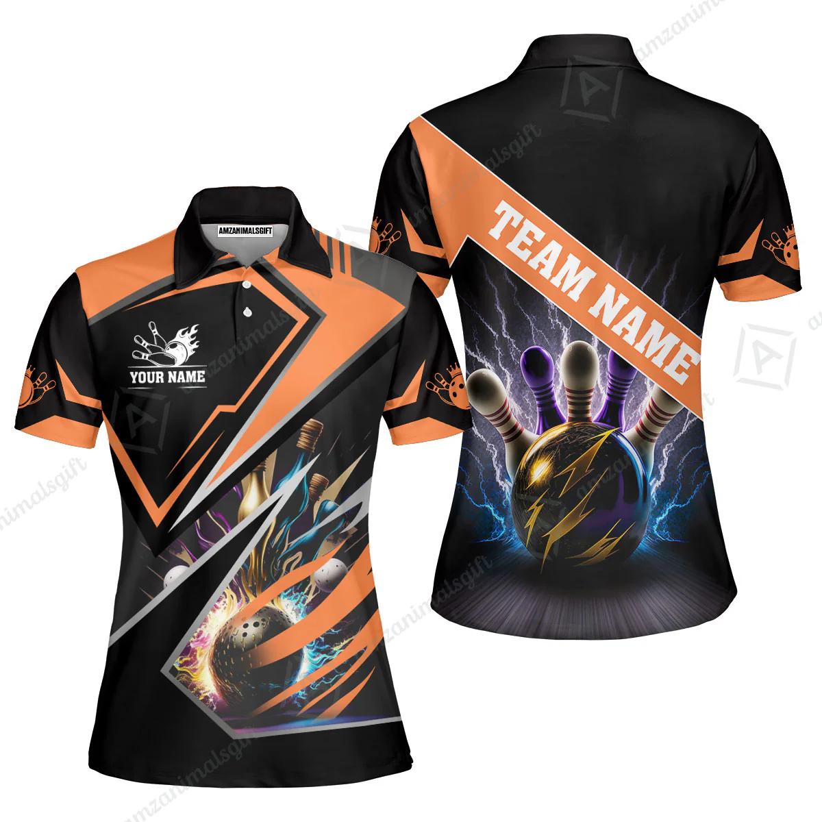 Customized Bowling Jersey Shirt, Bowling And Pins Premium Multicolor Option Customized Name And Team Zipper Polo Jerseys Shirts - Image 21
