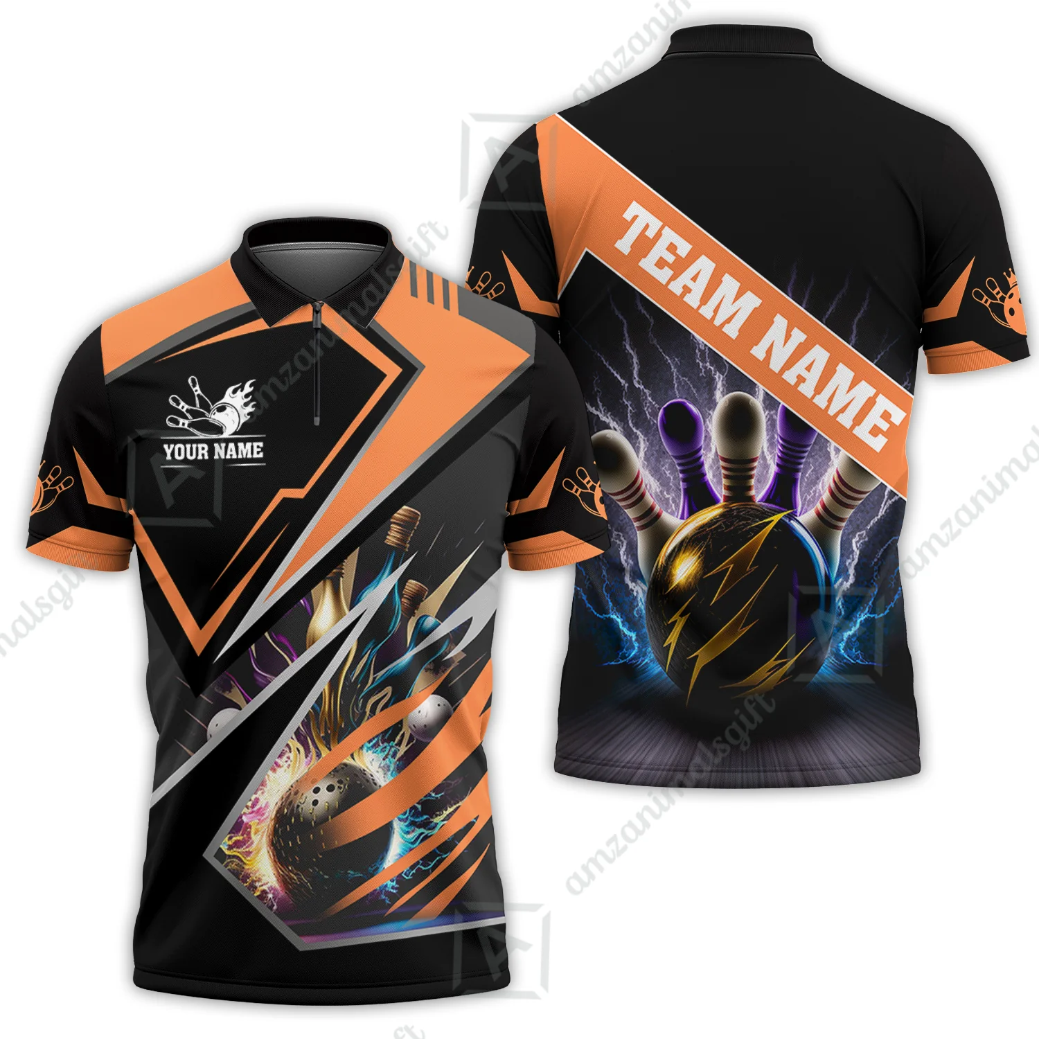 Customized Bowling Jersey Shirt, Bowling And Pins Premium Multicolor Option Customized Name And Team Zipper Polo Jerseys Shirts - Image 22