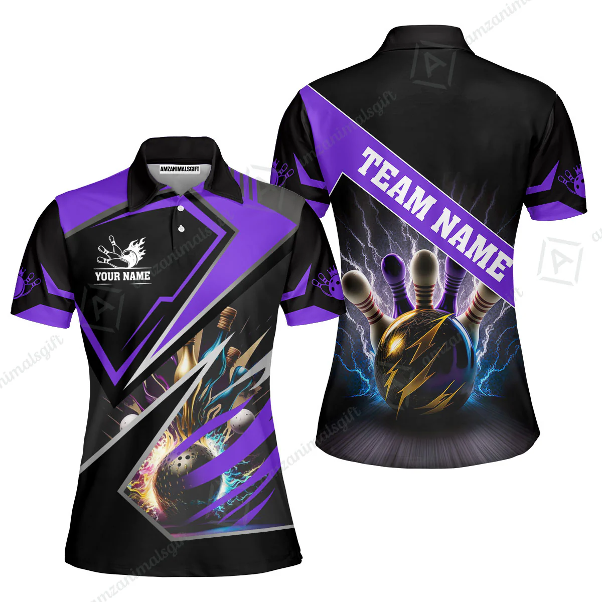 Customized Bowling Jersey Shirt, Bowling And Pins Premium Multicolor Option Customized Name And Team Zipper Polo Jerseys Shirts - Image 25