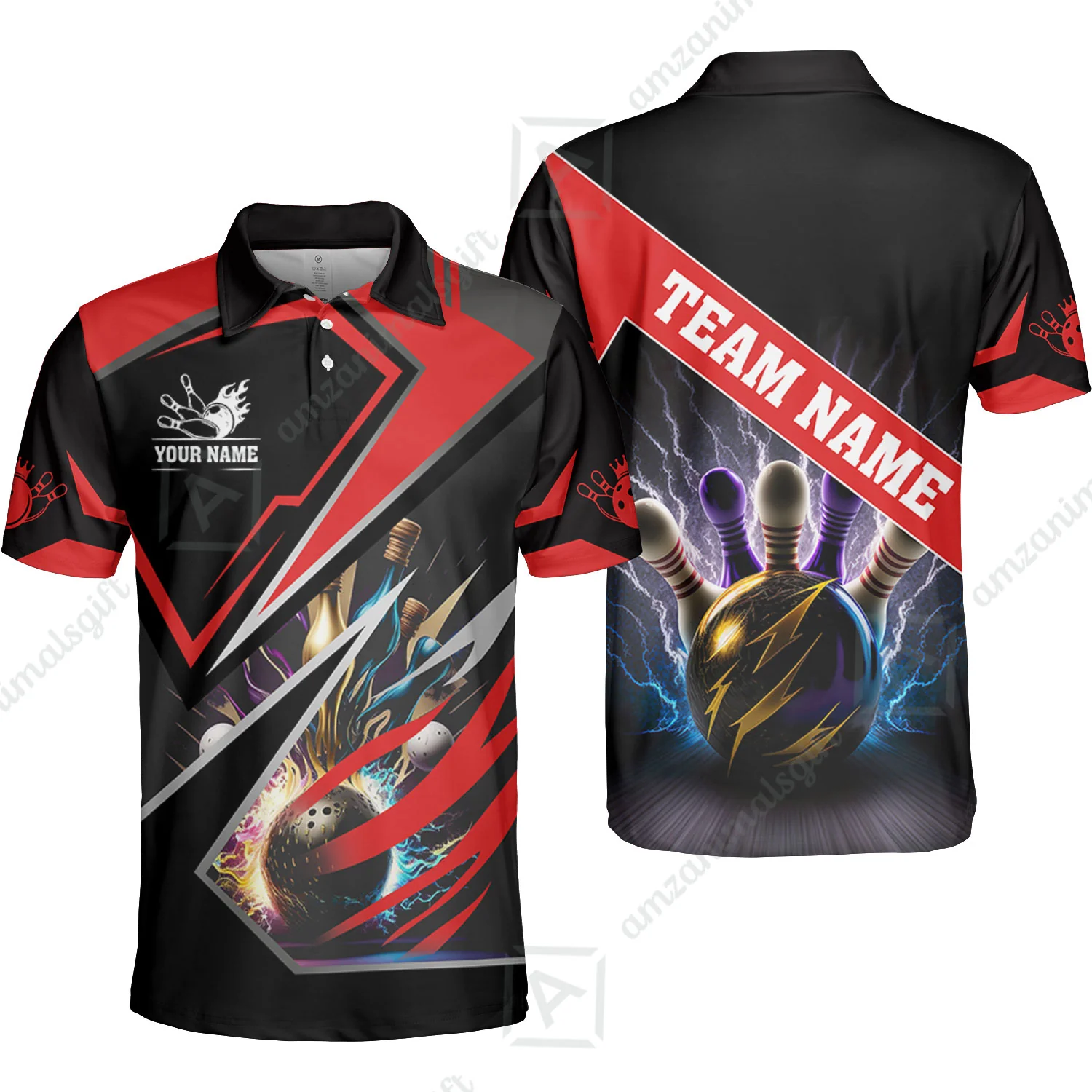 Customized Bowling Jersey Shirt, Bowling And Pins Premium Multicolor Option Customized Name And Team Zipper Polo Jerseys Shirts - Image 27