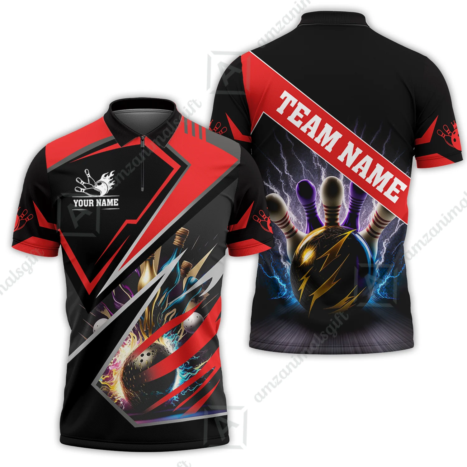 Customized Bowling Jersey Shirt, Bowling And Pins Premium Multicolor Option Customized Name And Team Zipper Polo Jerseys Shirts - Image 30