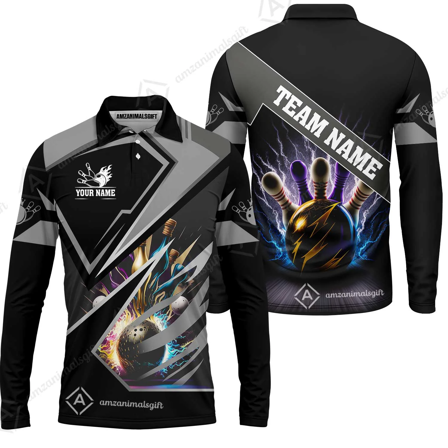 Customized Bowling Jersey Shirt, Bowling And Pins Premium Multicolor Option Customized Name And Team Zipper Polo Jerseys Shirts - Image 34