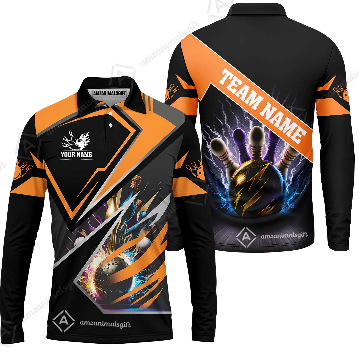Customized Bowling Jersey Shirt, Bowling And Pins Premium Multicolor Option Customized Name And Team Zipper Polo Jerseys Shirts - Image 35