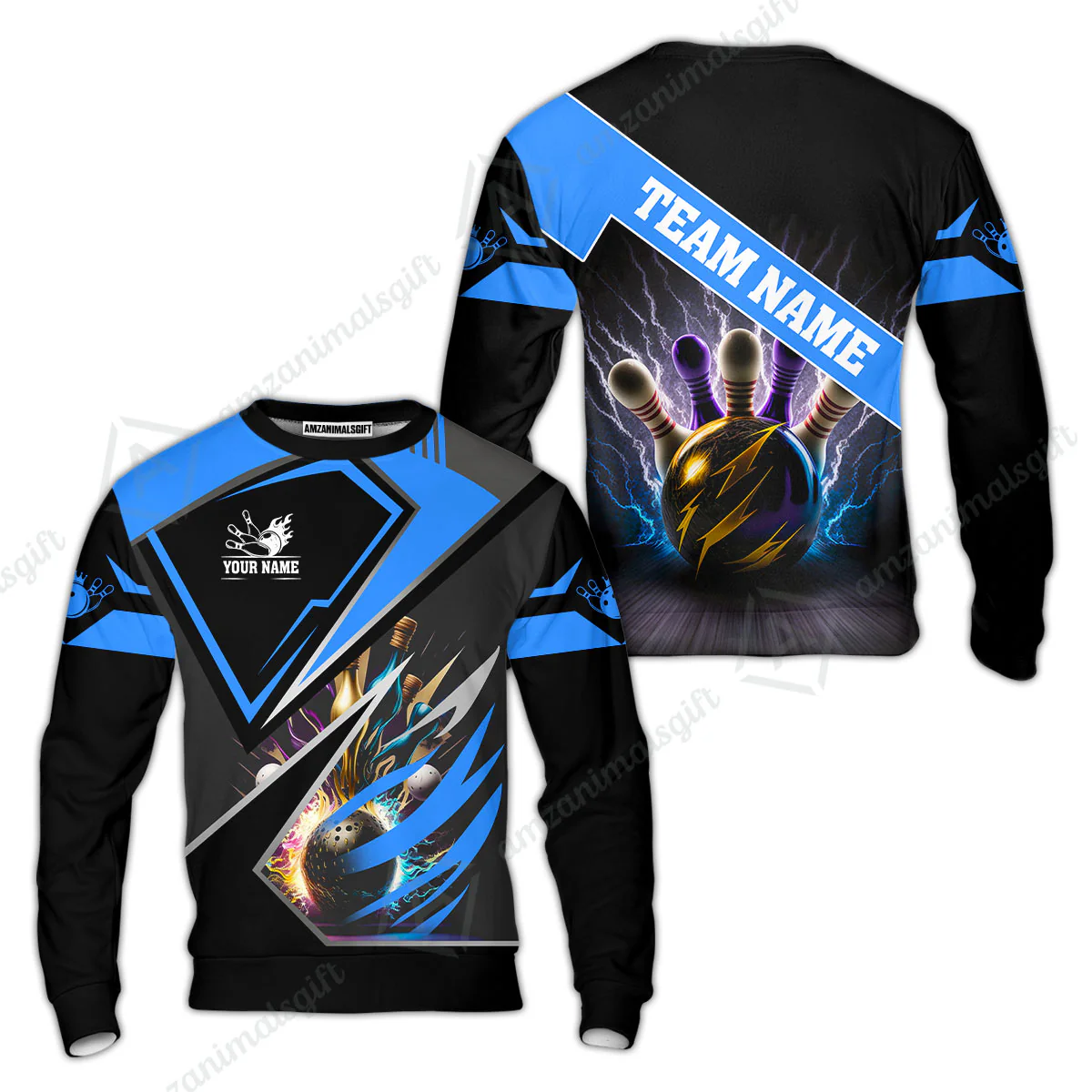 Customized Bowling Jersey Shirt, Bowling And Pins Premium Multicolor Option Customized Name And Team Zipper Polo Jerseys Shirts - Image 47