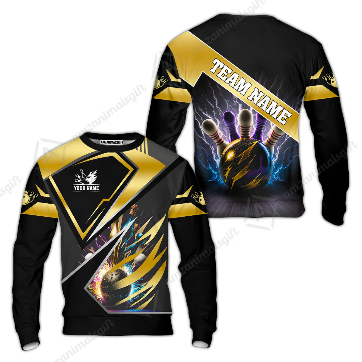 Customized Bowling Jersey Shirt, Bowling And Pins Premium Multicolor Option Customized Name And Team Zipper Polo Jerseys Shirts - Image 48
