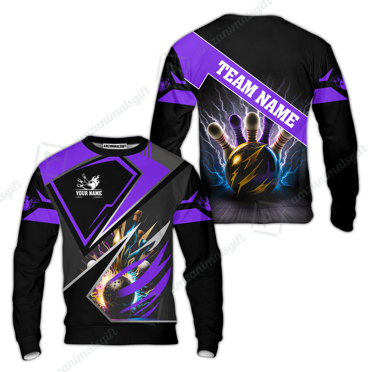 Customized Bowling Jersey Shirt, Bowling And Pins Premium Multicolor Option Customized Name And Team Zipper Polo Jerseys Shirts - Image 49