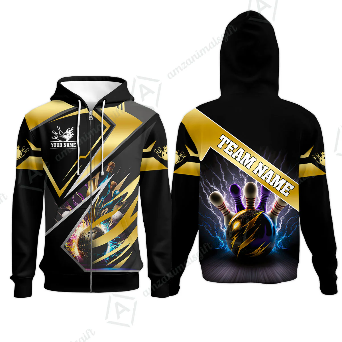 Customized Bowling Jersey Shirt, Bowling And Pins Premium Multicolor Option Customized Name And Team Zipper Polo Jerseys Shirts - Image 52