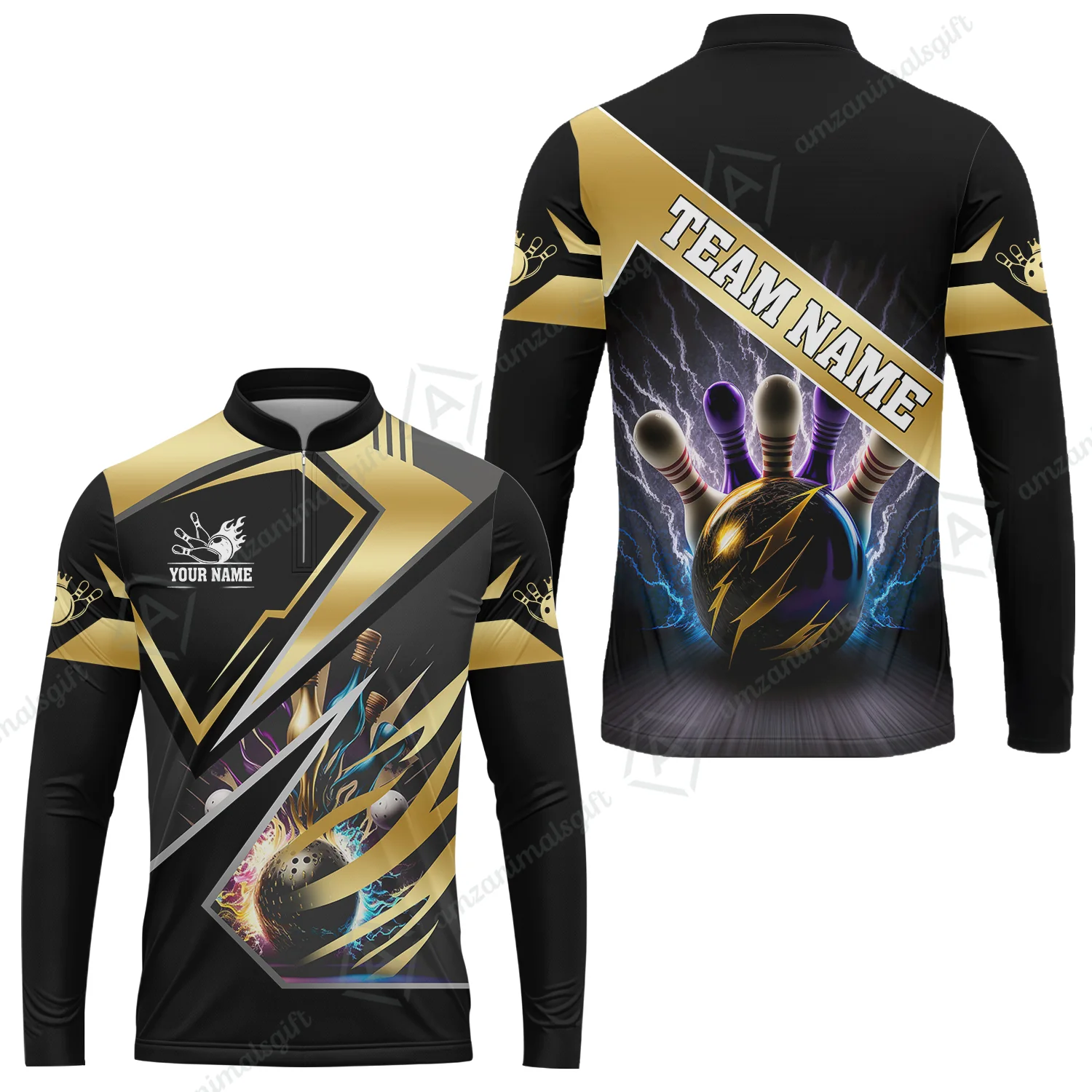Customized Bowling Jersey Shirt, Bowling And Pins Premium Multicolor Option Customized Name And Team Zipper Polo Jerseys Shirts - Image 57
