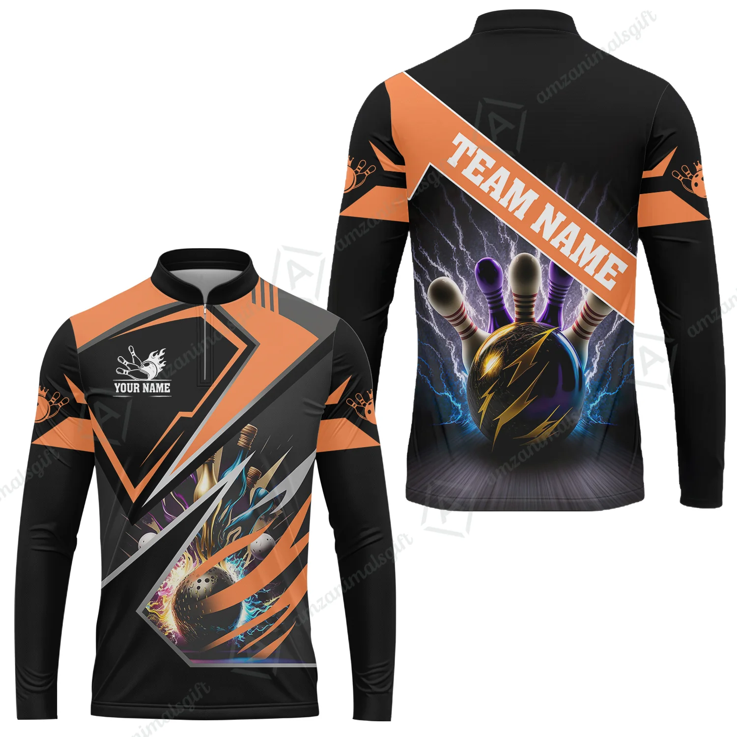 Customized Bowling Jersey Shirt, Bowling And Pins Premium Multicolor Option Customized Name And Team Zipper Polo Jerseys Shirts - Image 59