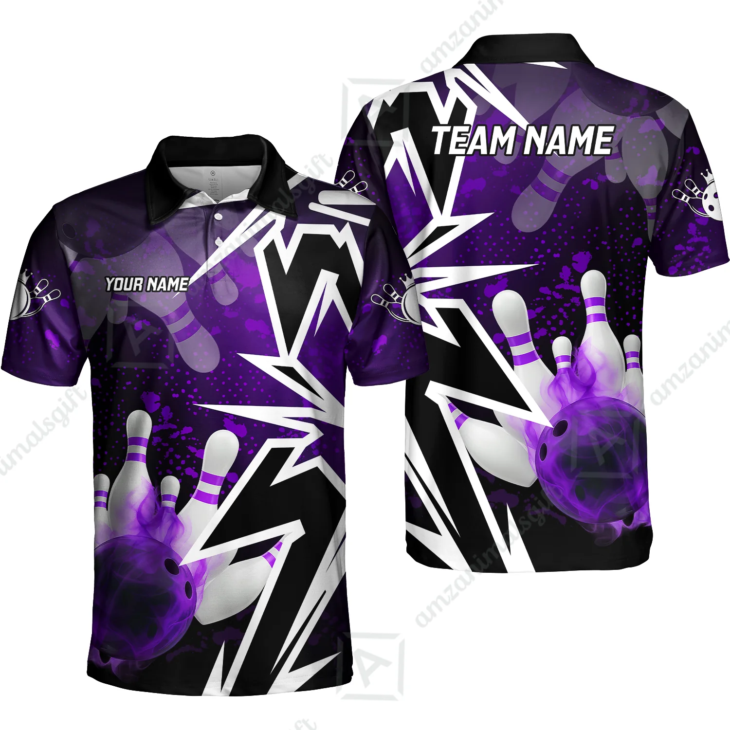 Customized Bowling Polo, Bowling And Pins Smoke Multicolor Option Customized Name And Team Zipper Polo Jerseys Shirts - Image 14