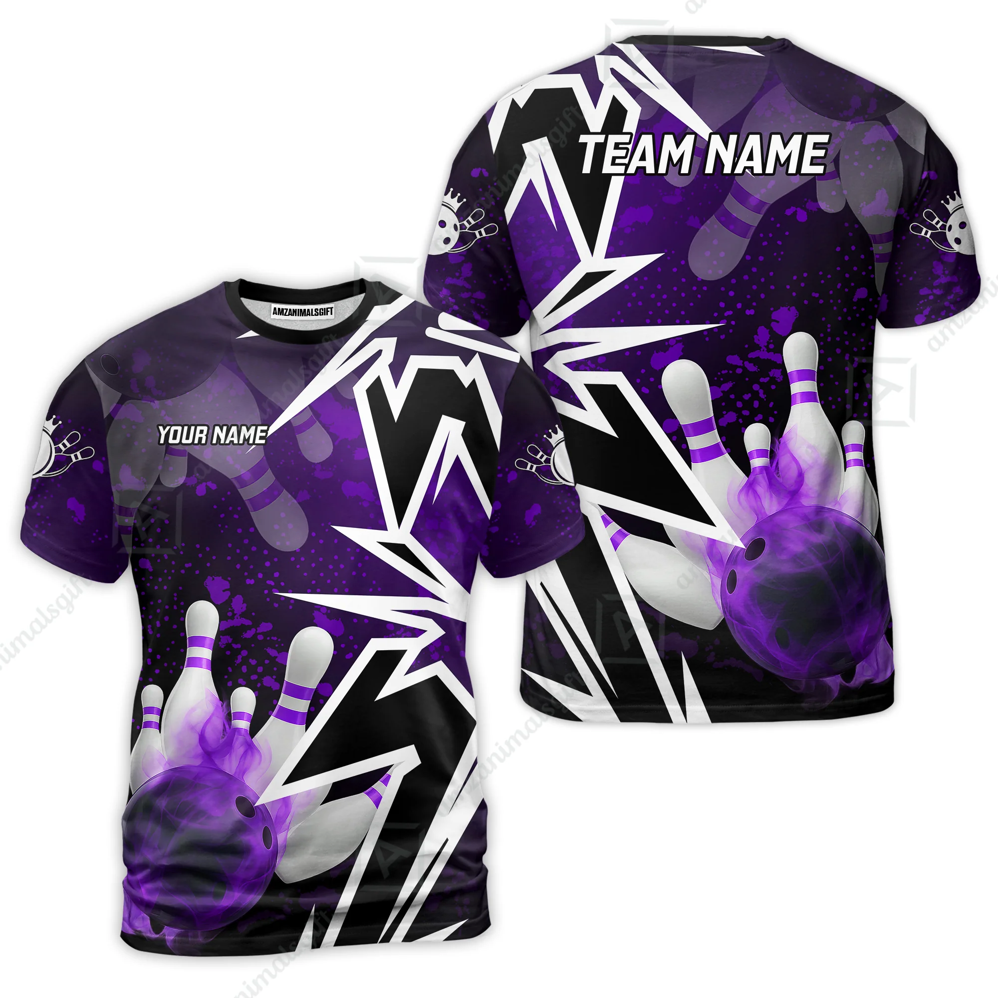 Customized Bowling Polo, Bowling And Pins Smoke Multicolor Option Customized Name And Team Zipper Polo Jerseys Shirts - Image 17