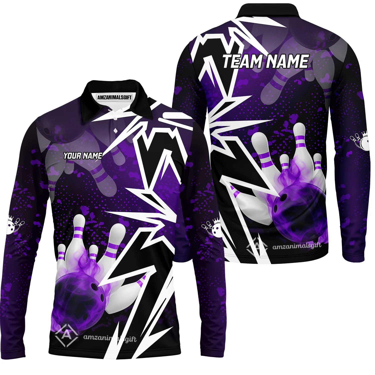 Customized Bowling Polo, Bowling And Pins Smoke Multicolor Option Customized Name And Team Zipper Polo Jerseys Shirts - Image 20