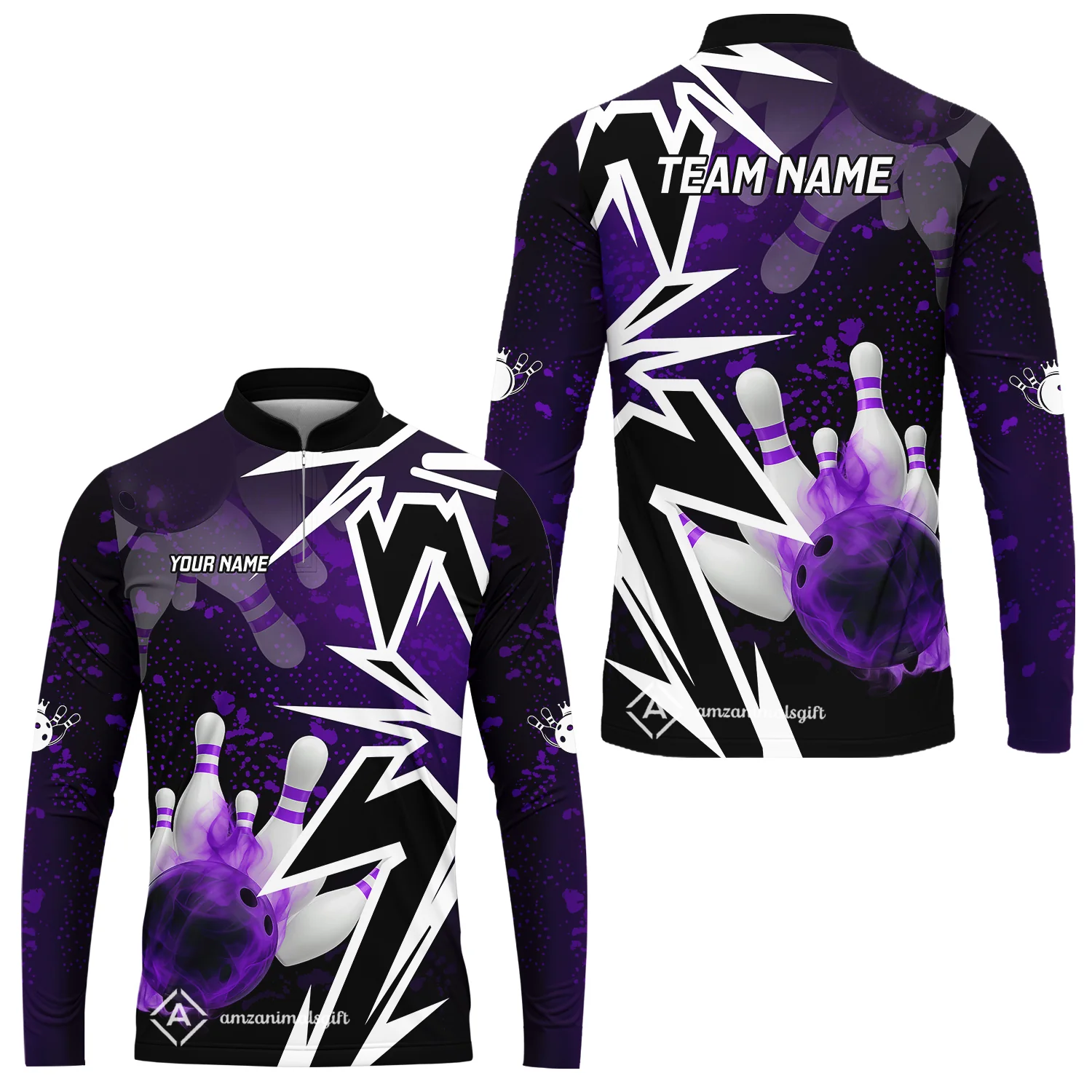 Customized Bowling Polo, Bowling And Pins Smoke Multicolor Option Customized Name And Team Zipper Polo Jerseys Shirts - Image 21