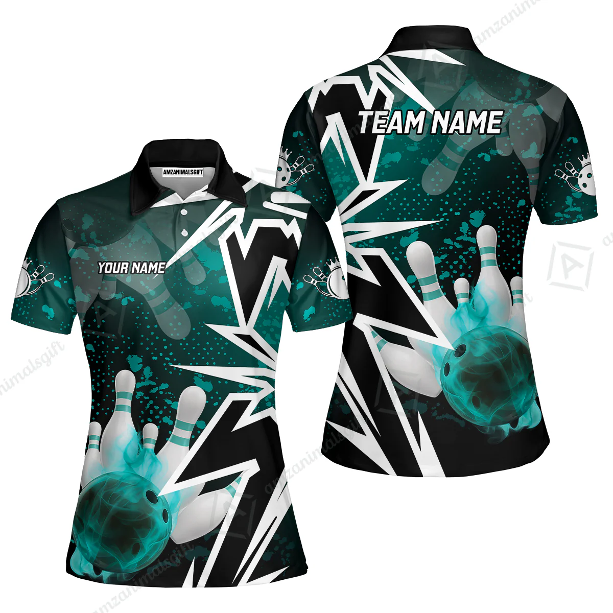 Customized Bowling Polo, Bowling And Pins Smoke Multicolor Option Customized Name And Team Zipper Polo Jerseys Shirts - Image 29