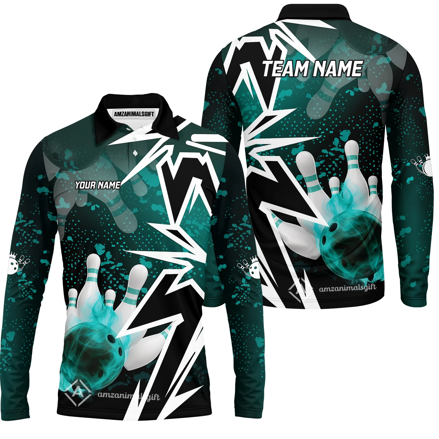 Customized Bowling Polo, Bowling And Pins Smoke Multicolor Option Customized Name And Team Zipper Polo Jerseys Shirts - Image 32