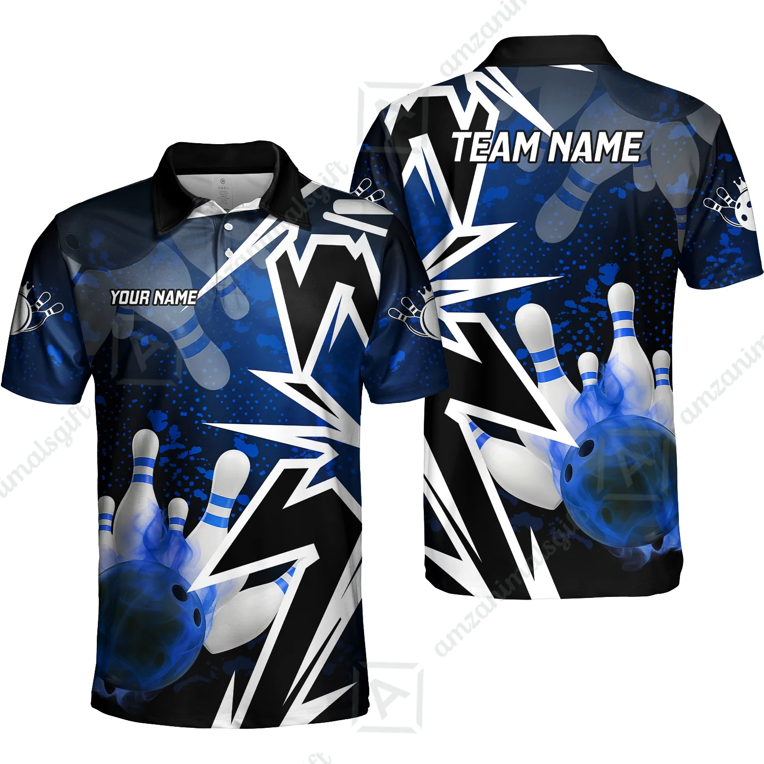 Customized Bowling Polo, Bowling And Pins Smoke Multicolor Option Customized Name And Team Zipper Polo Jerseys Shirts - Image 38