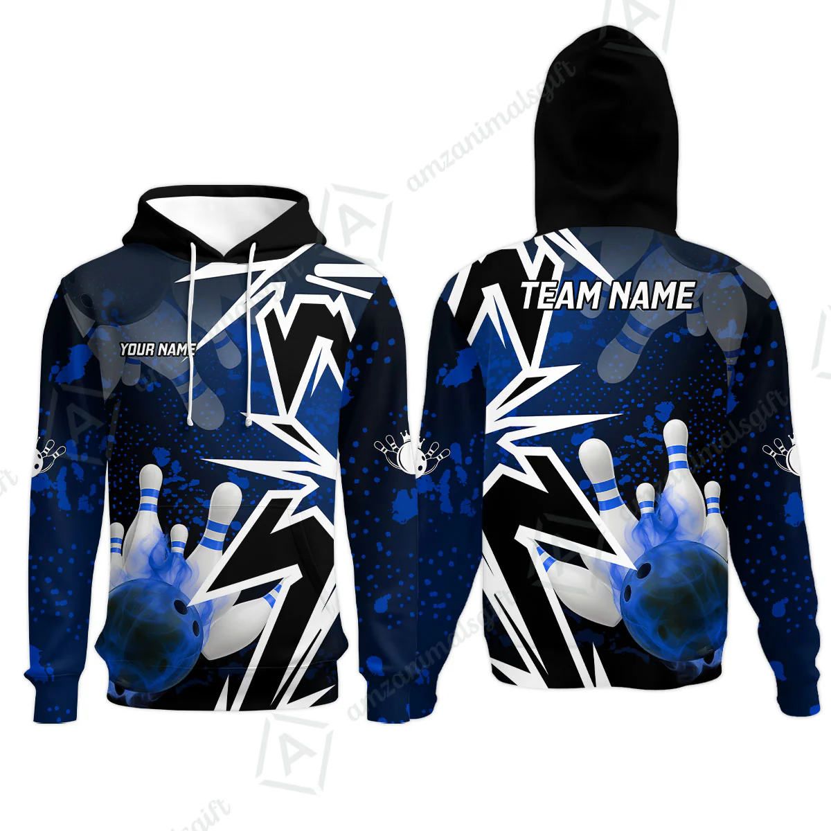 Customized Bowling Polo, Bowling And Pins Smoke Multicolor Option Customized Name And Team Zipper Polo Jerseys Shirts - Image 48