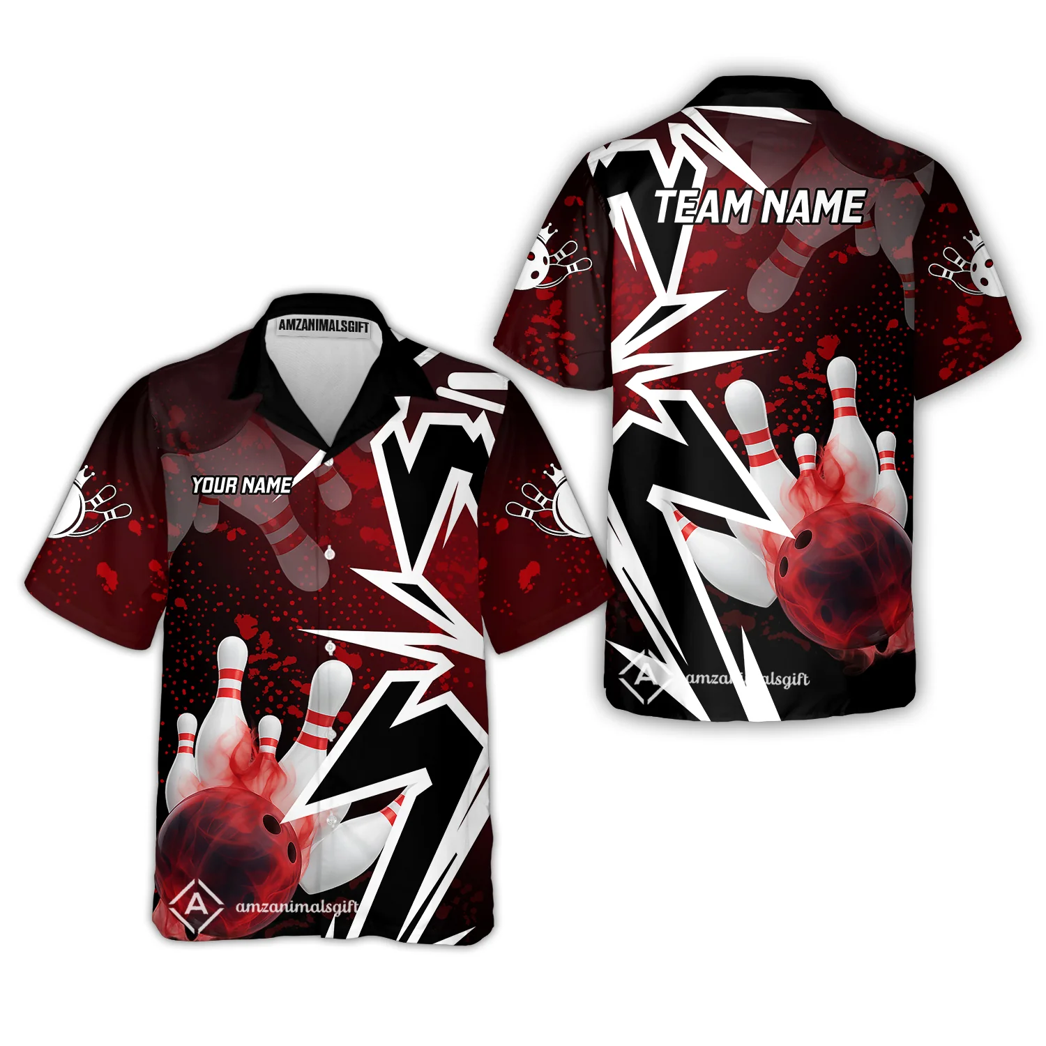 Customized Bowling Polo, Bowling And Pins Smoke Multicolor Option Customized Name And Team Zipper Polo Jerseys Shirts - Image 6
