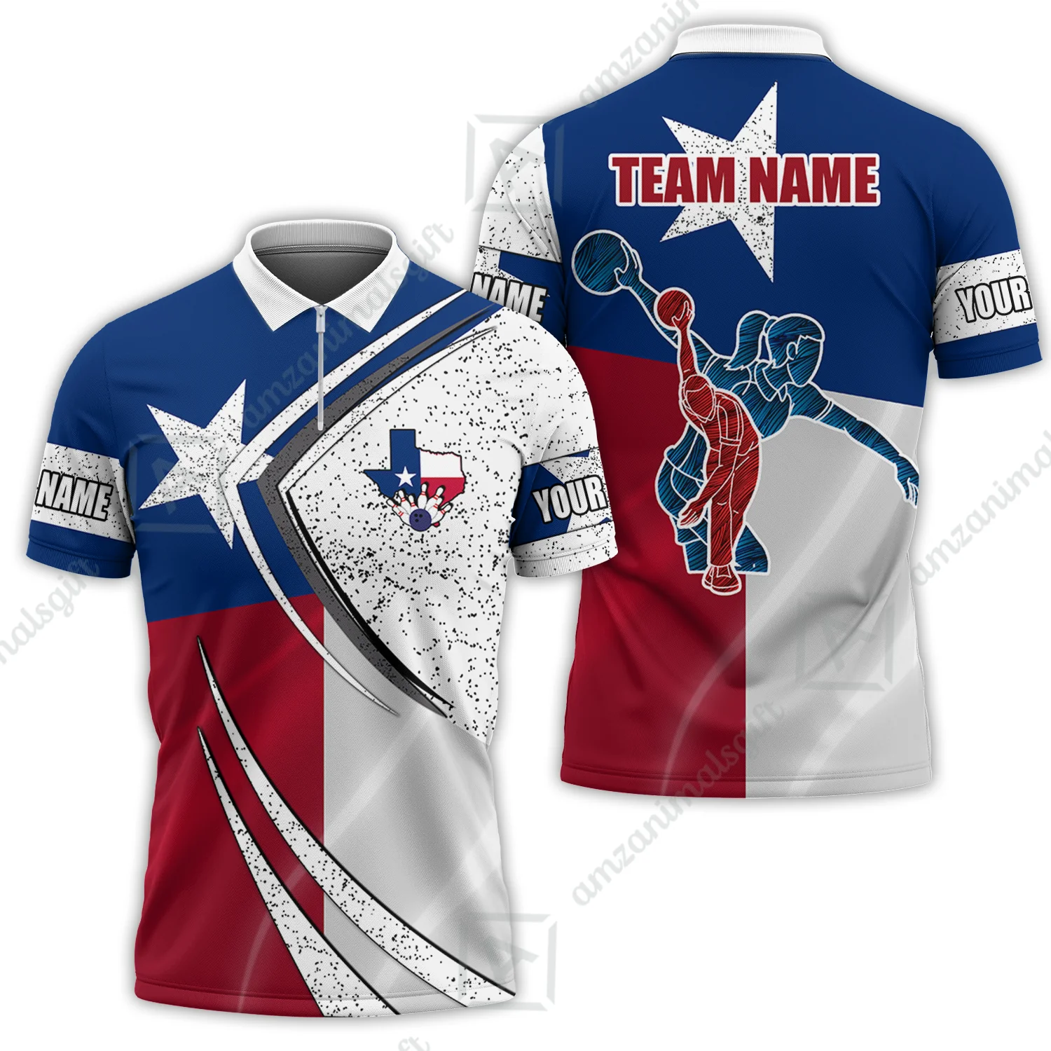 Customized Bowling Unisex Polo, Bowling And Pins Texas Style Customized Name And Team Name Polo Jerseys Shirts - Image 3